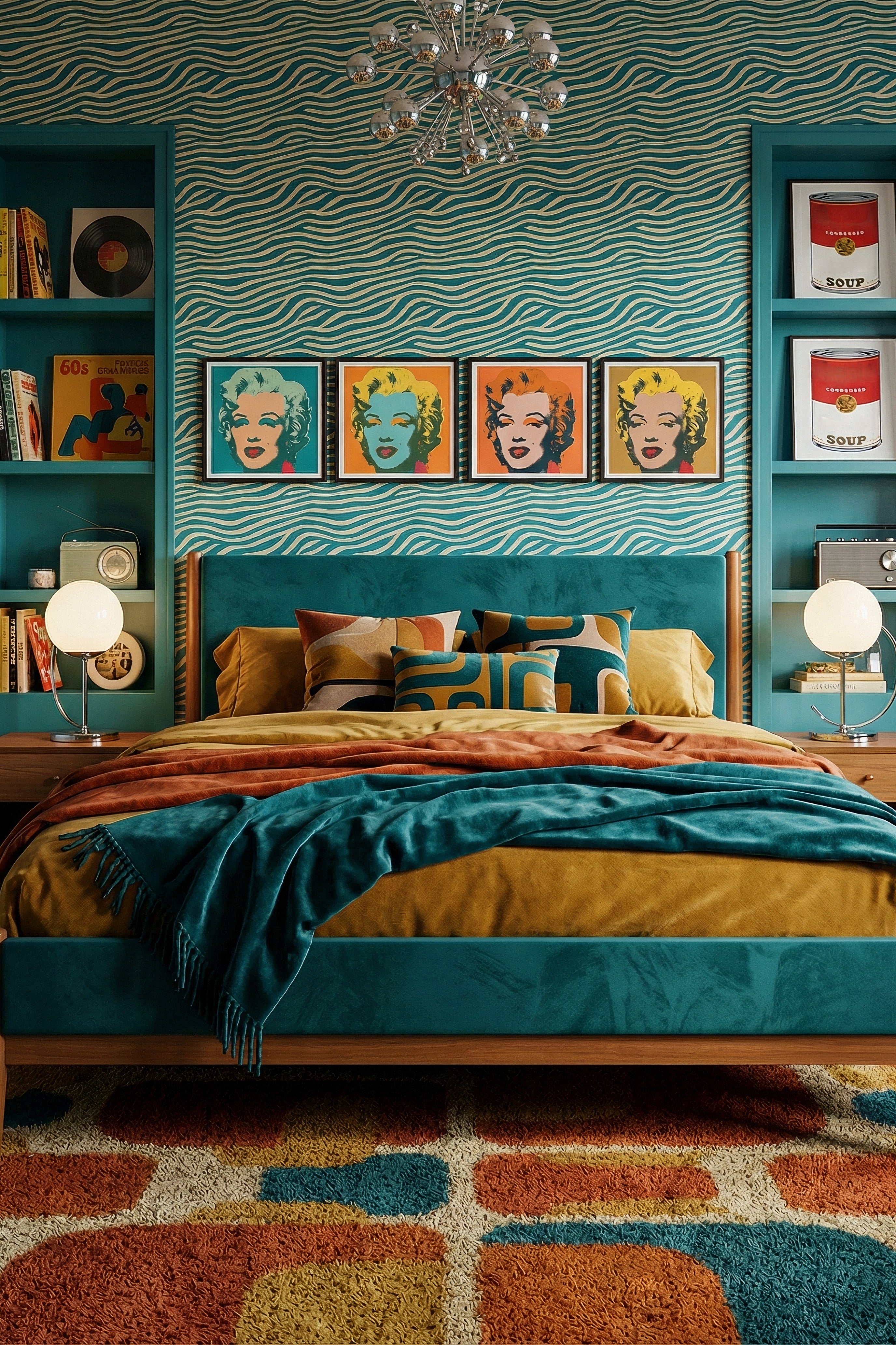 Green Room wallpaper shown in a bedroom