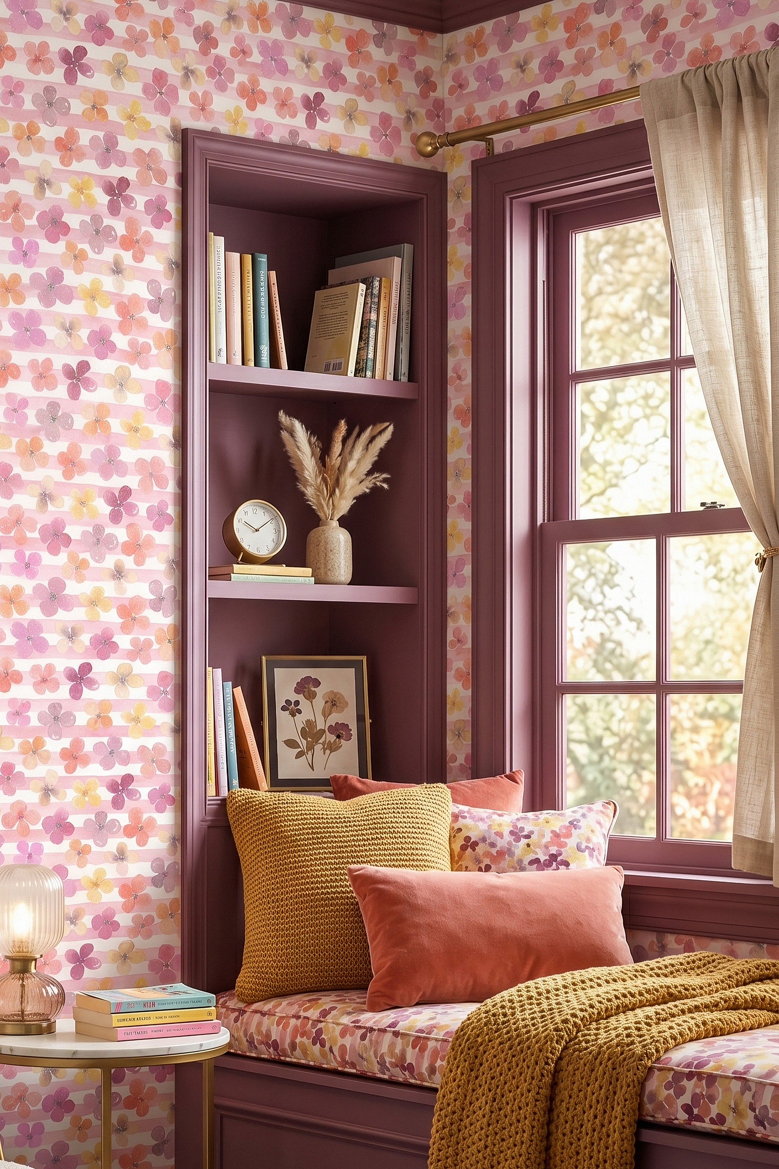 Garden Stripe wallpaper shown in a lounge
