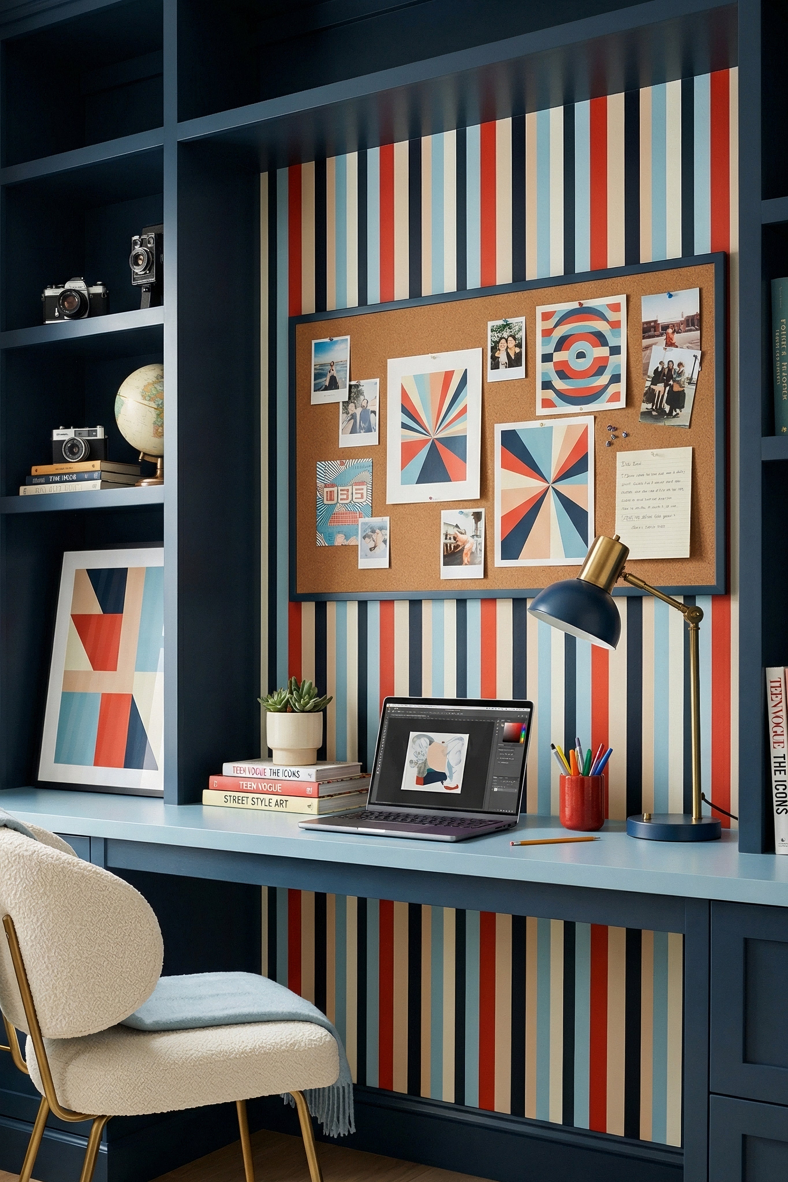 Regatta wallpaper shown in a home office