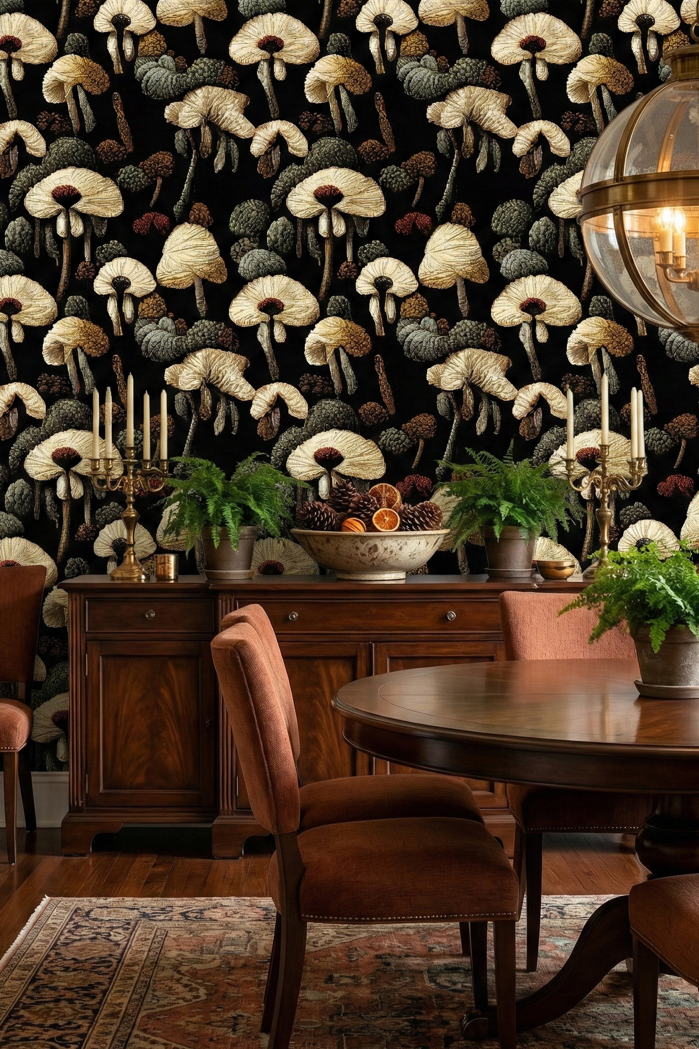 Woodland Cottage wallpaper shown in a dining room
