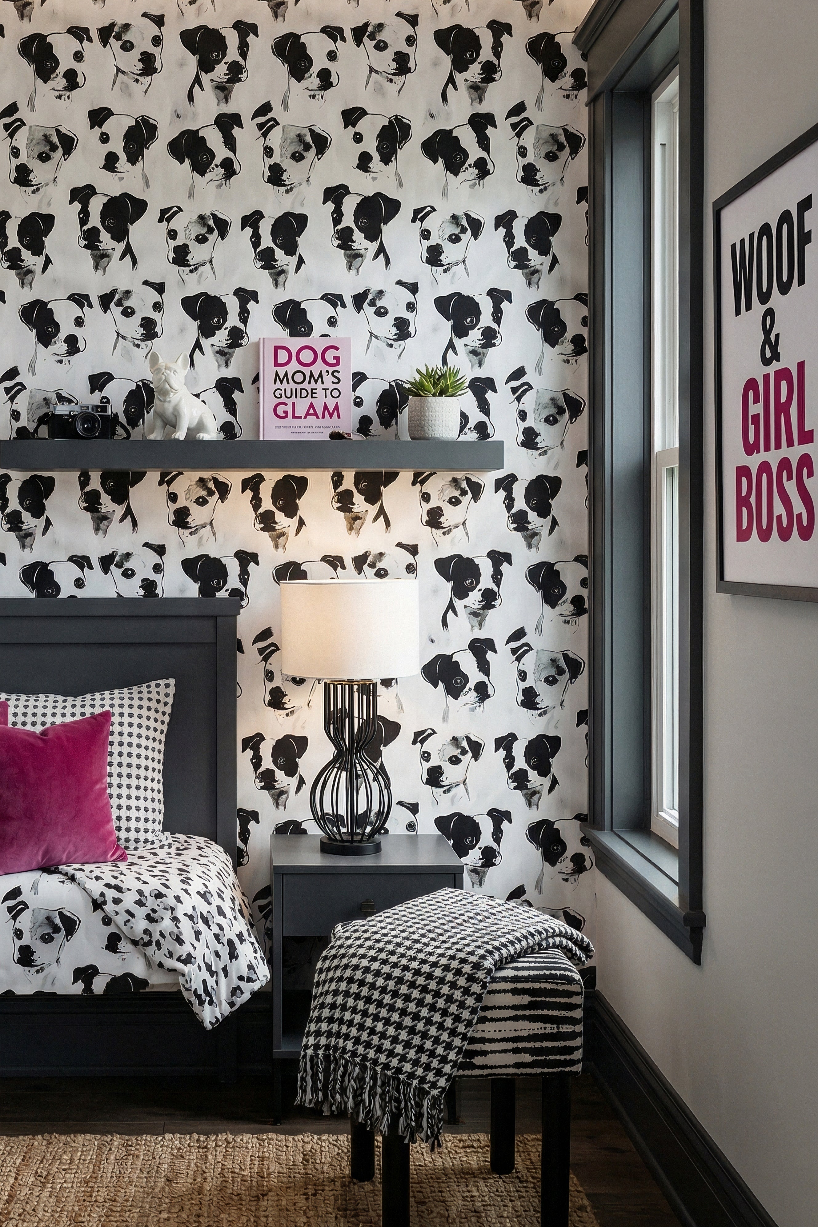 Pup Culture wallpaper shown in a living room