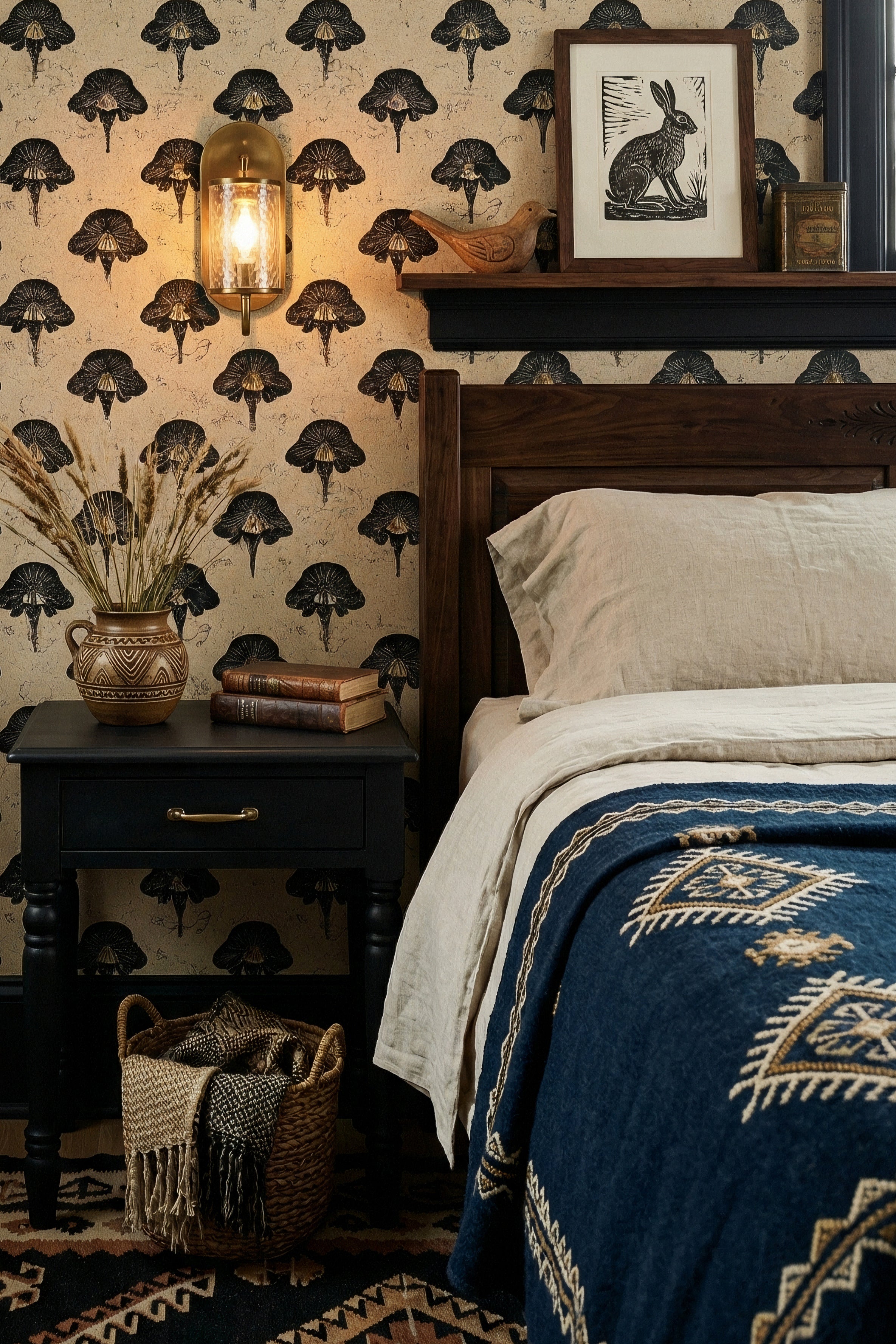 Black Truffle wallpaper shown in a bedroom