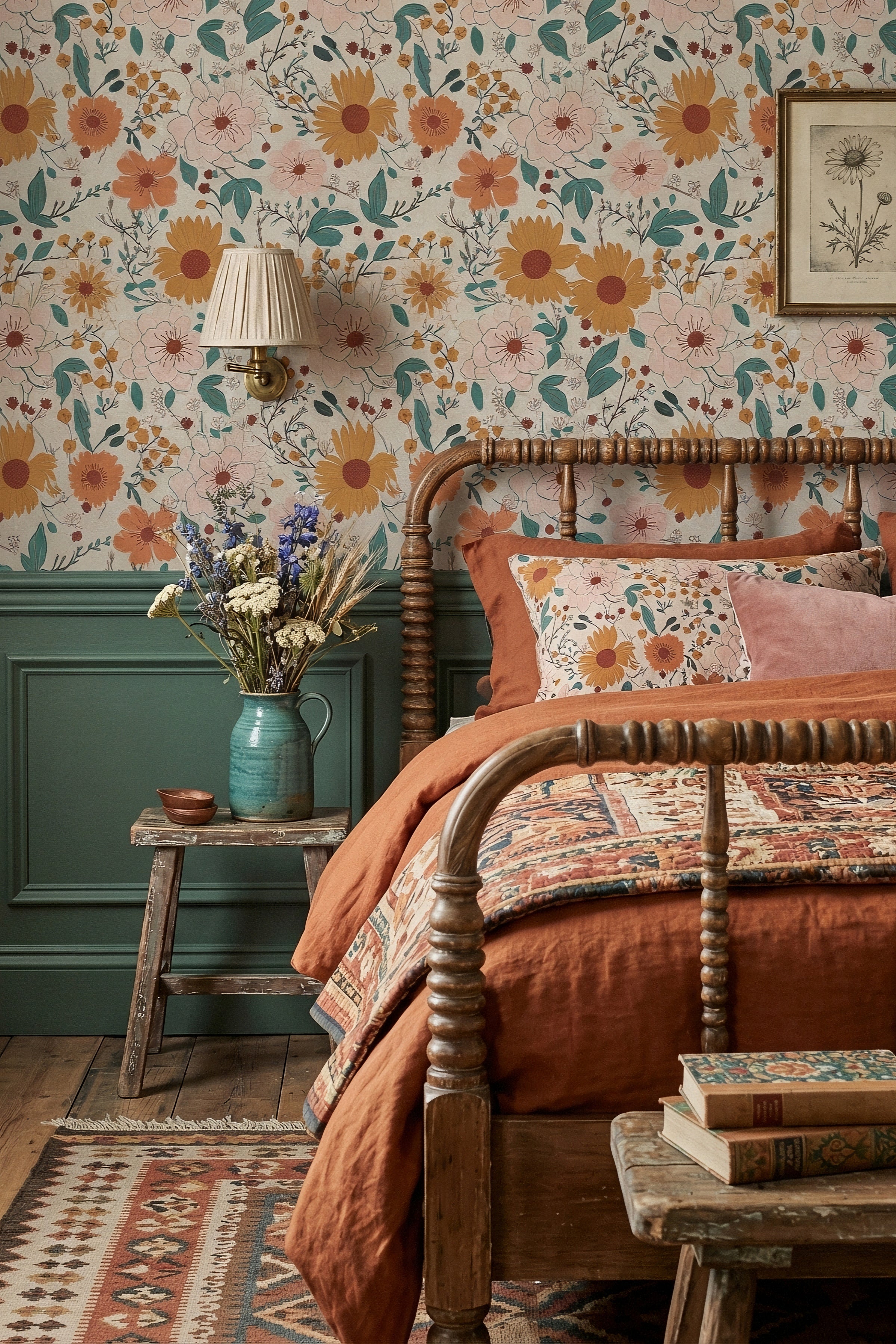 Sunny Side wallpaper shown in a bedroom