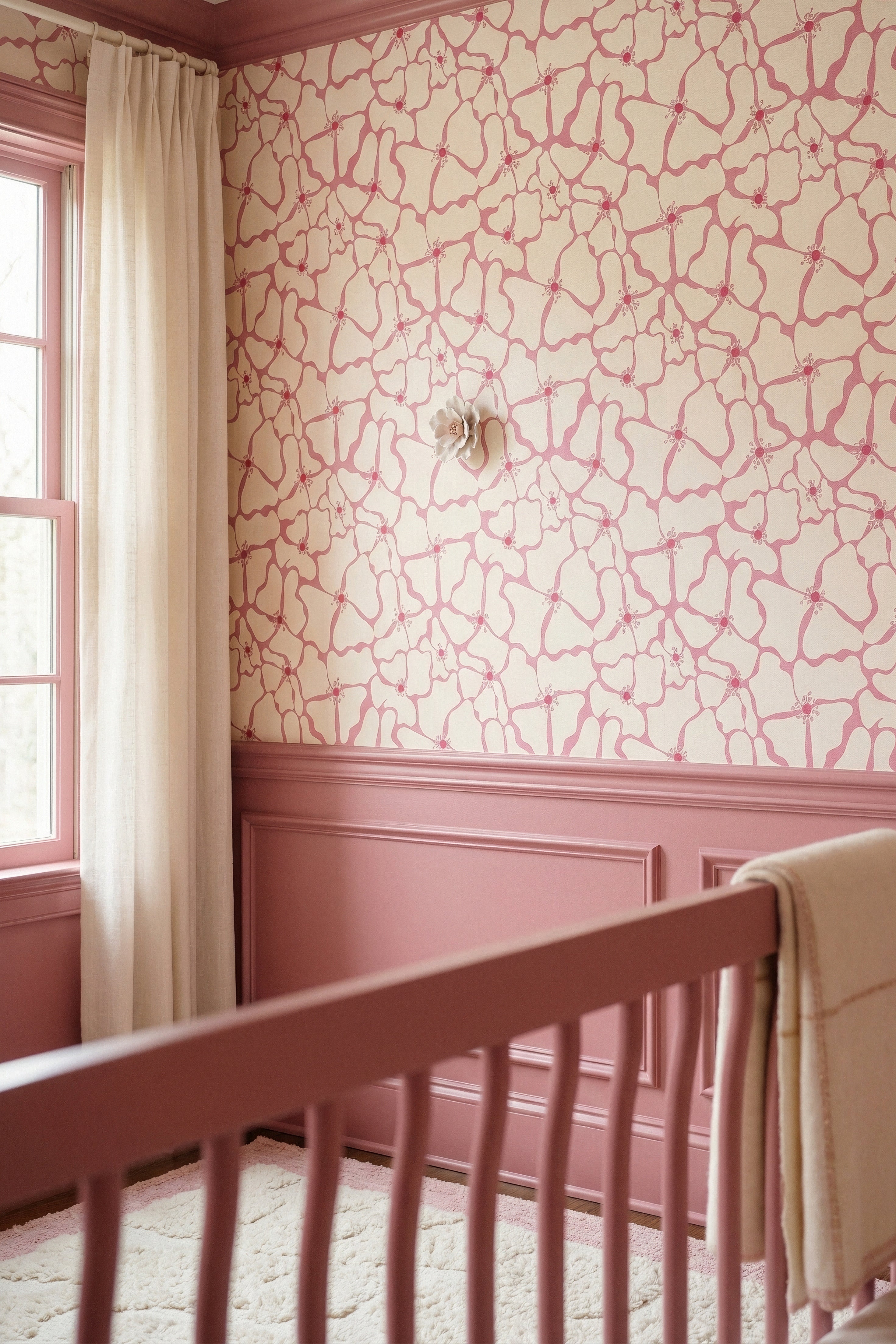 Big Bloom wallpaper shown in a nursery