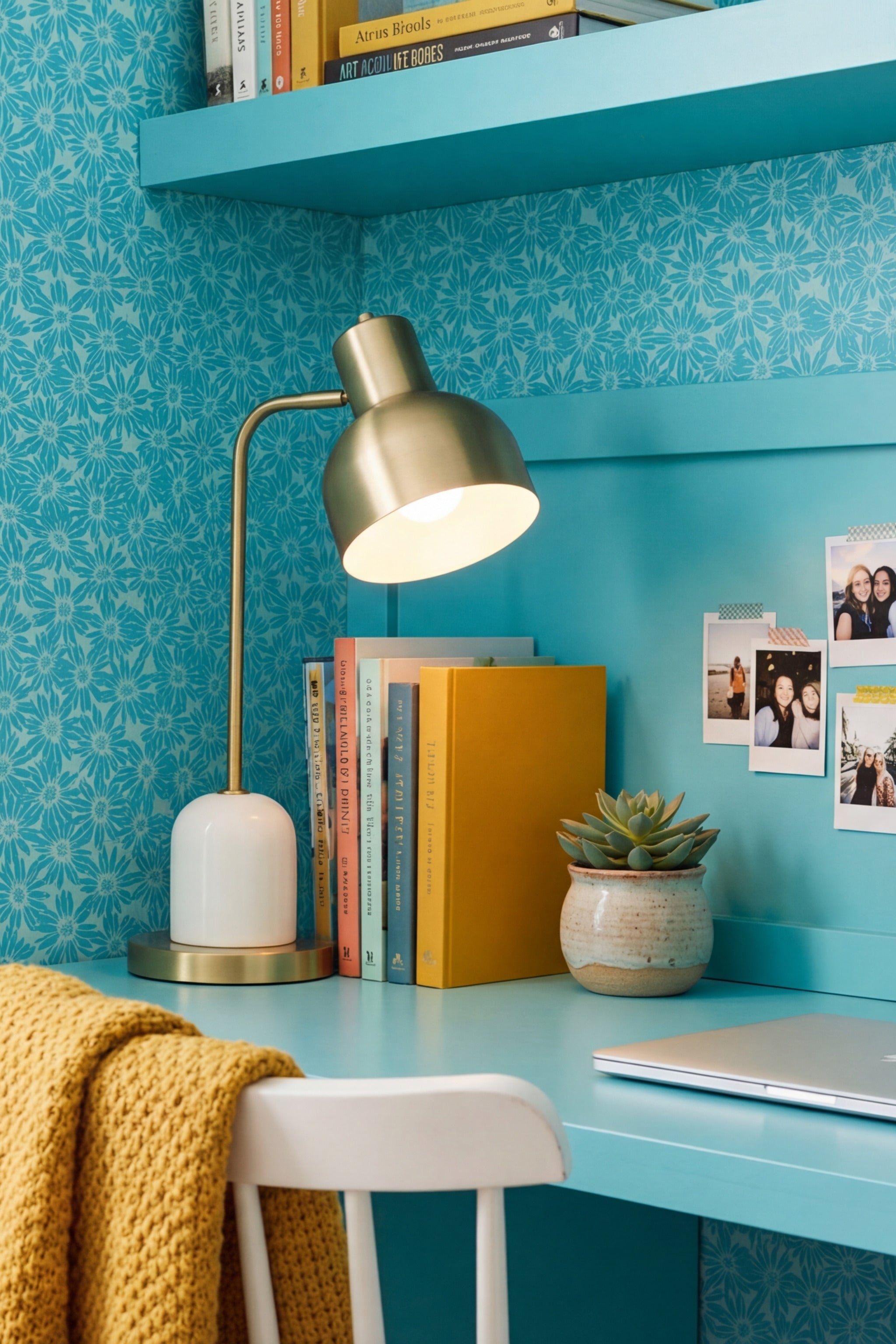 Lazy Daisy wallpaper shown in a home office