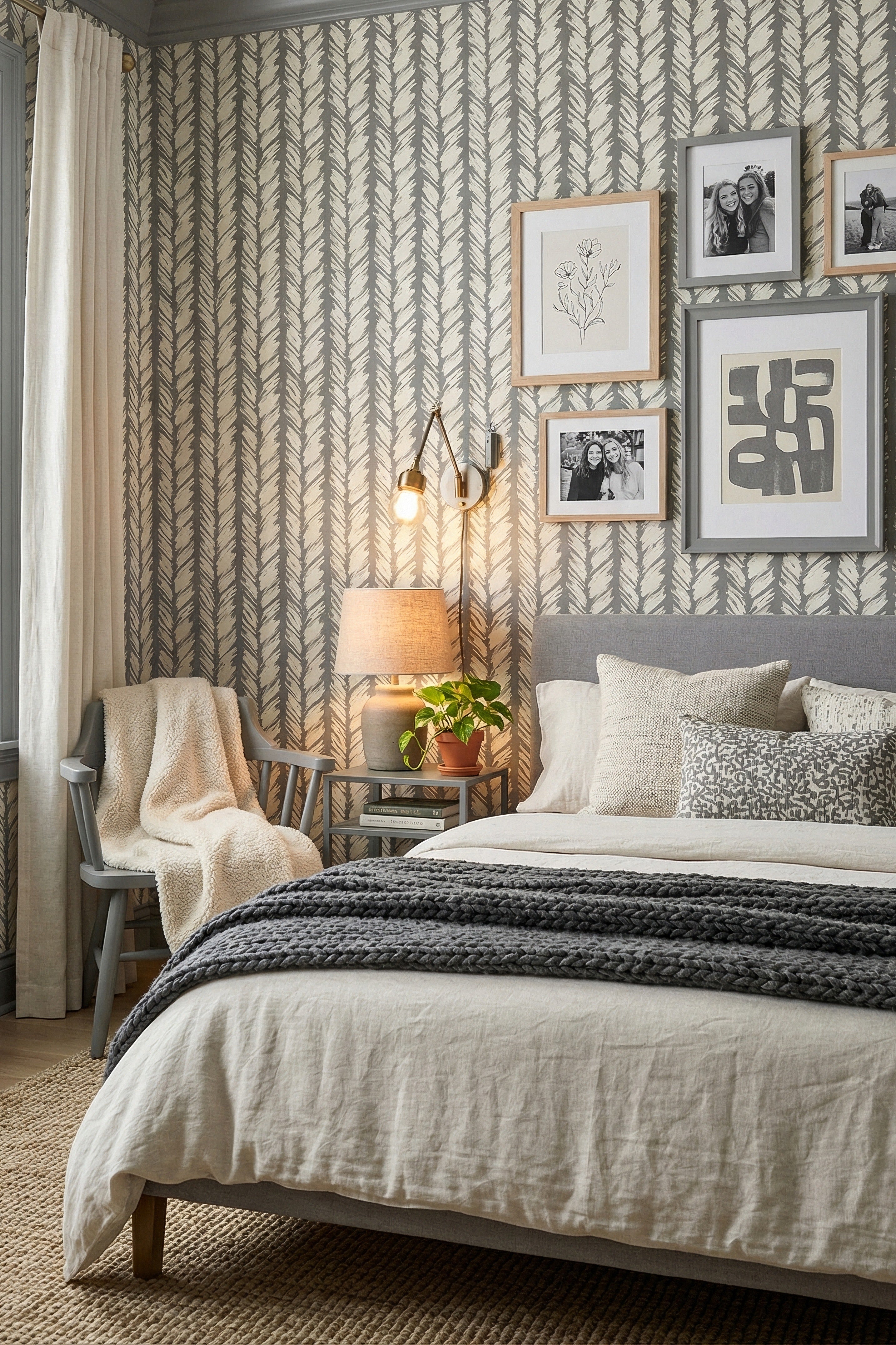 Charcoal Brush wallpaper shown in a bedroom