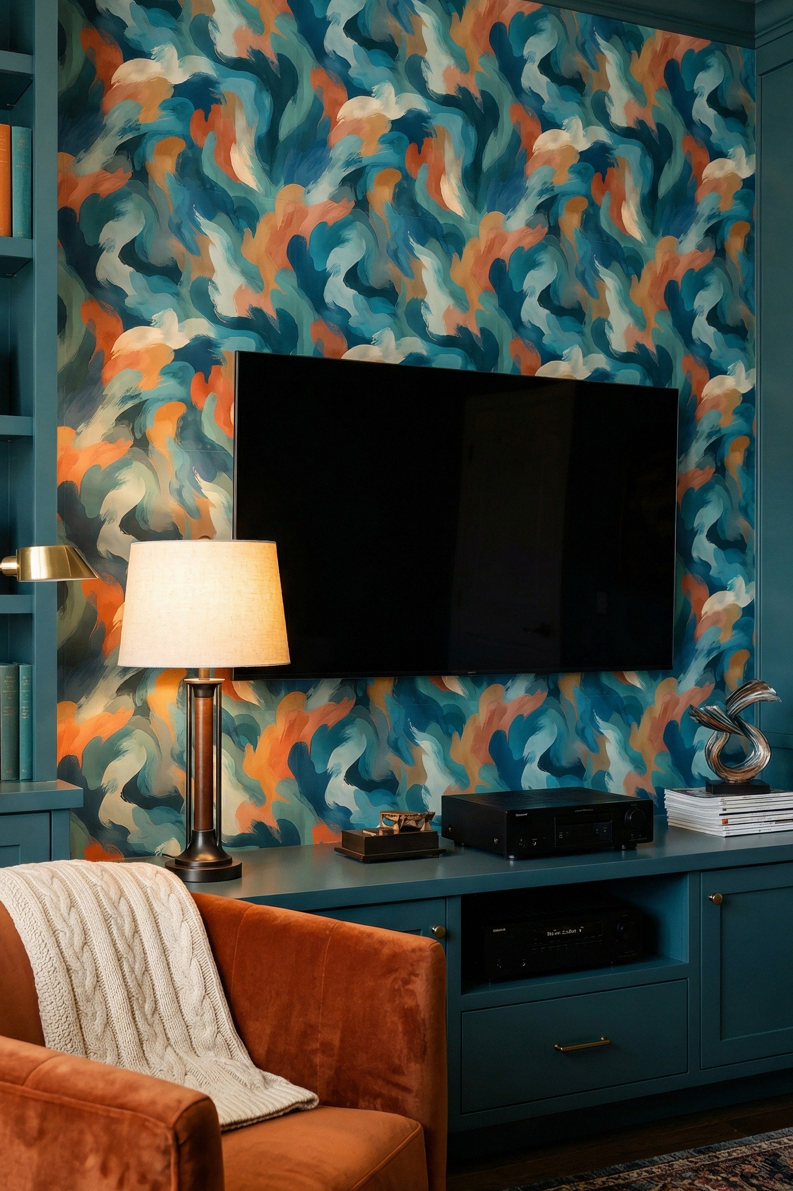 Nouveau Funk wallpaper shown in a media room