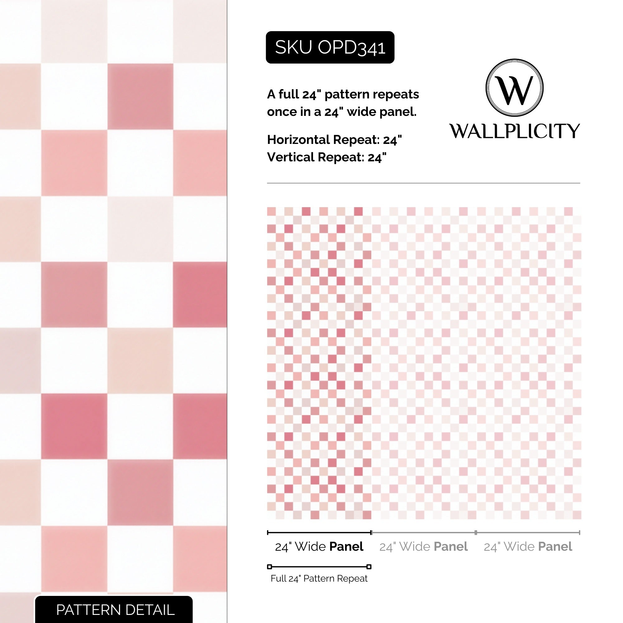 Blush Gingham wallpaper pattern detail and repeat size
