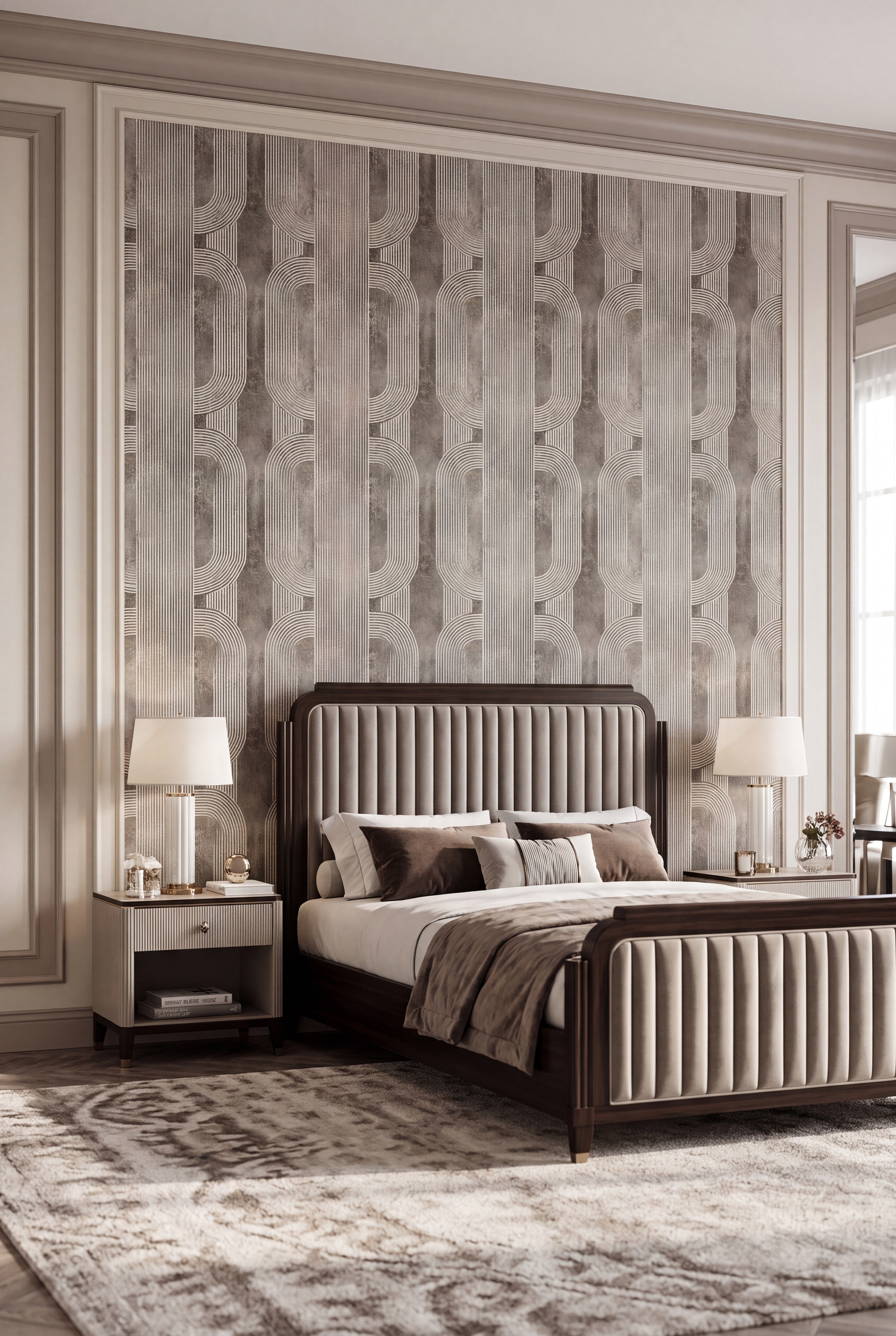 Sahara wallpaper shown in a bedroom