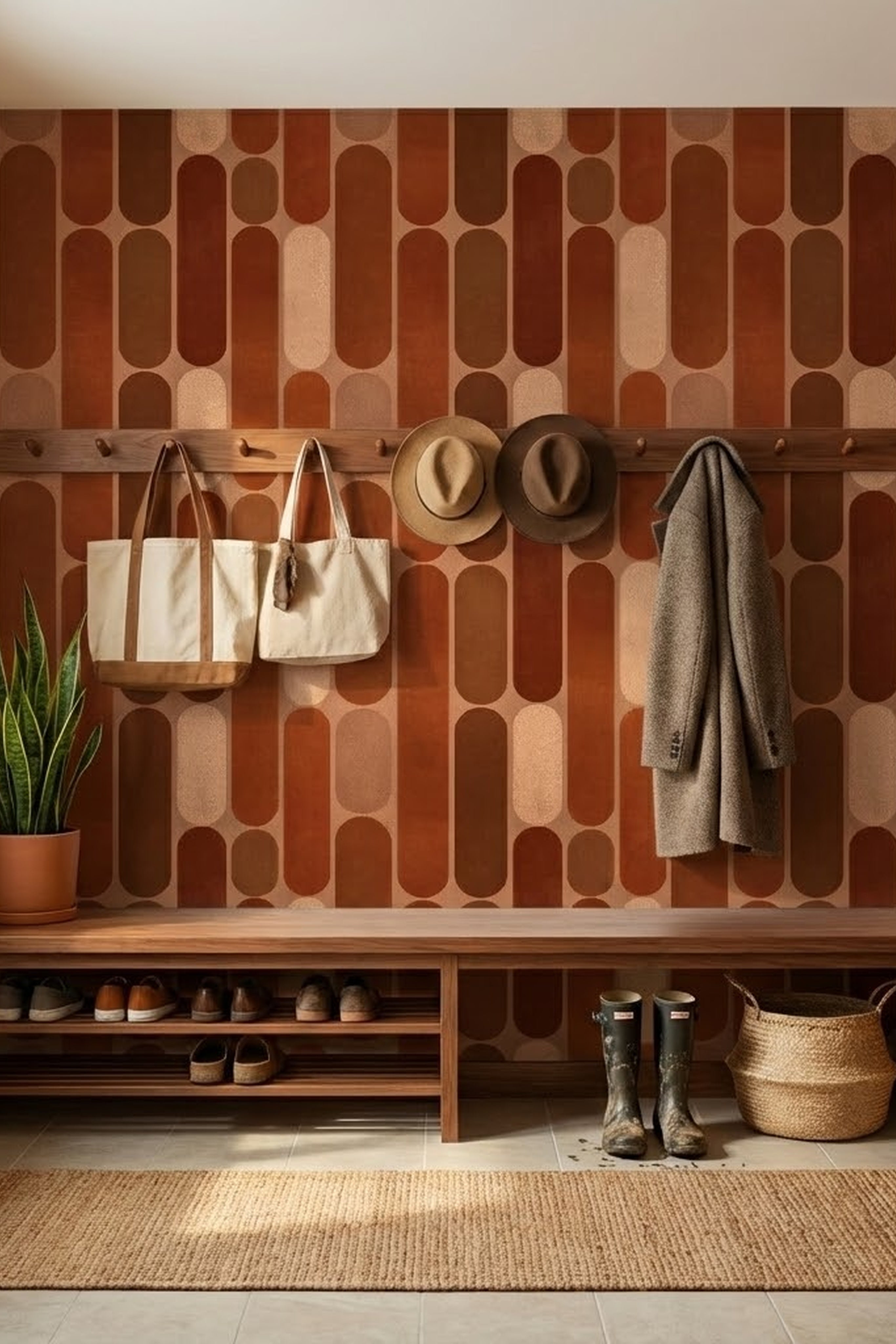 Terra Mod wallpaper shown in a mudroom