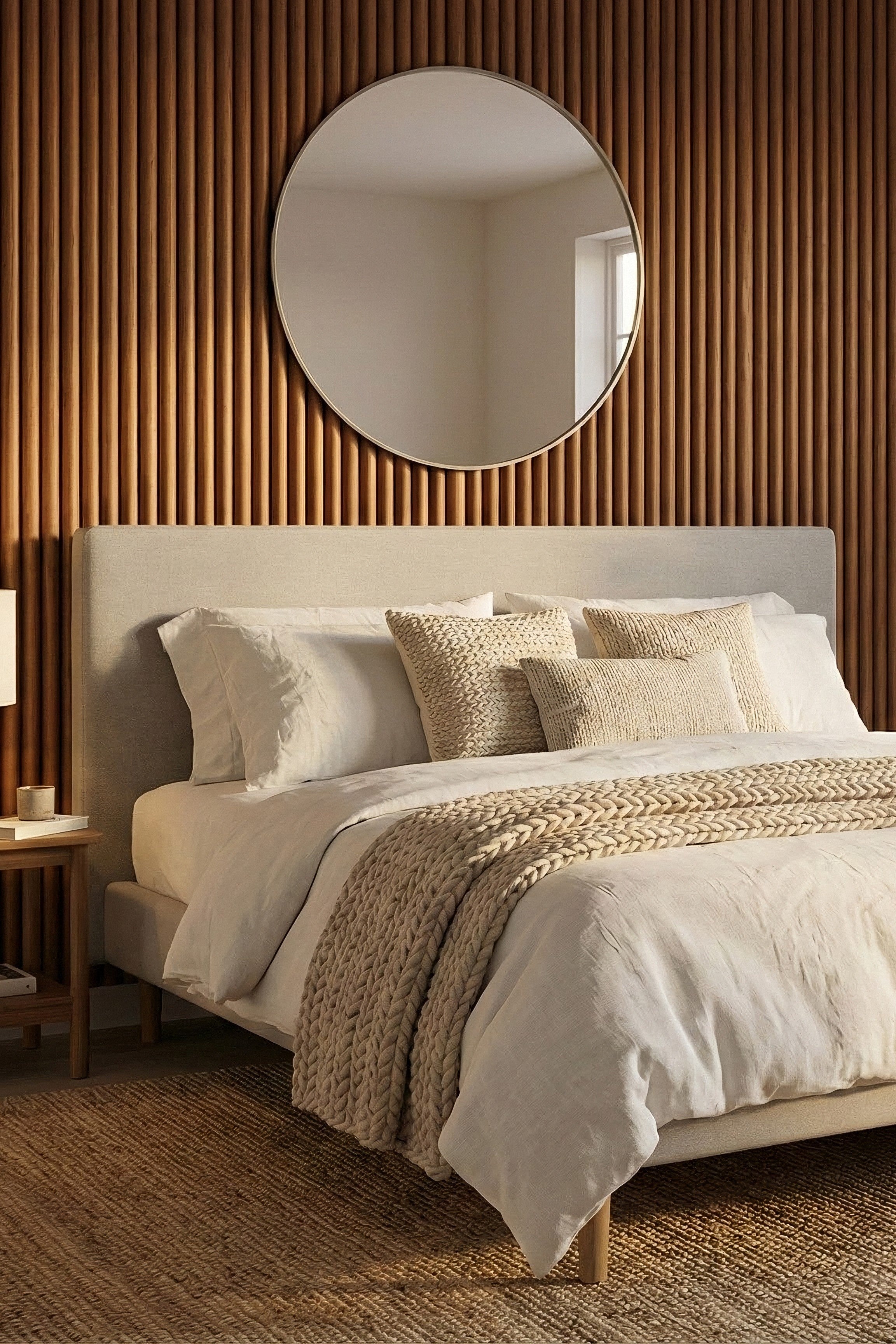 Cabana Slat wallpaper shown in a bedroom