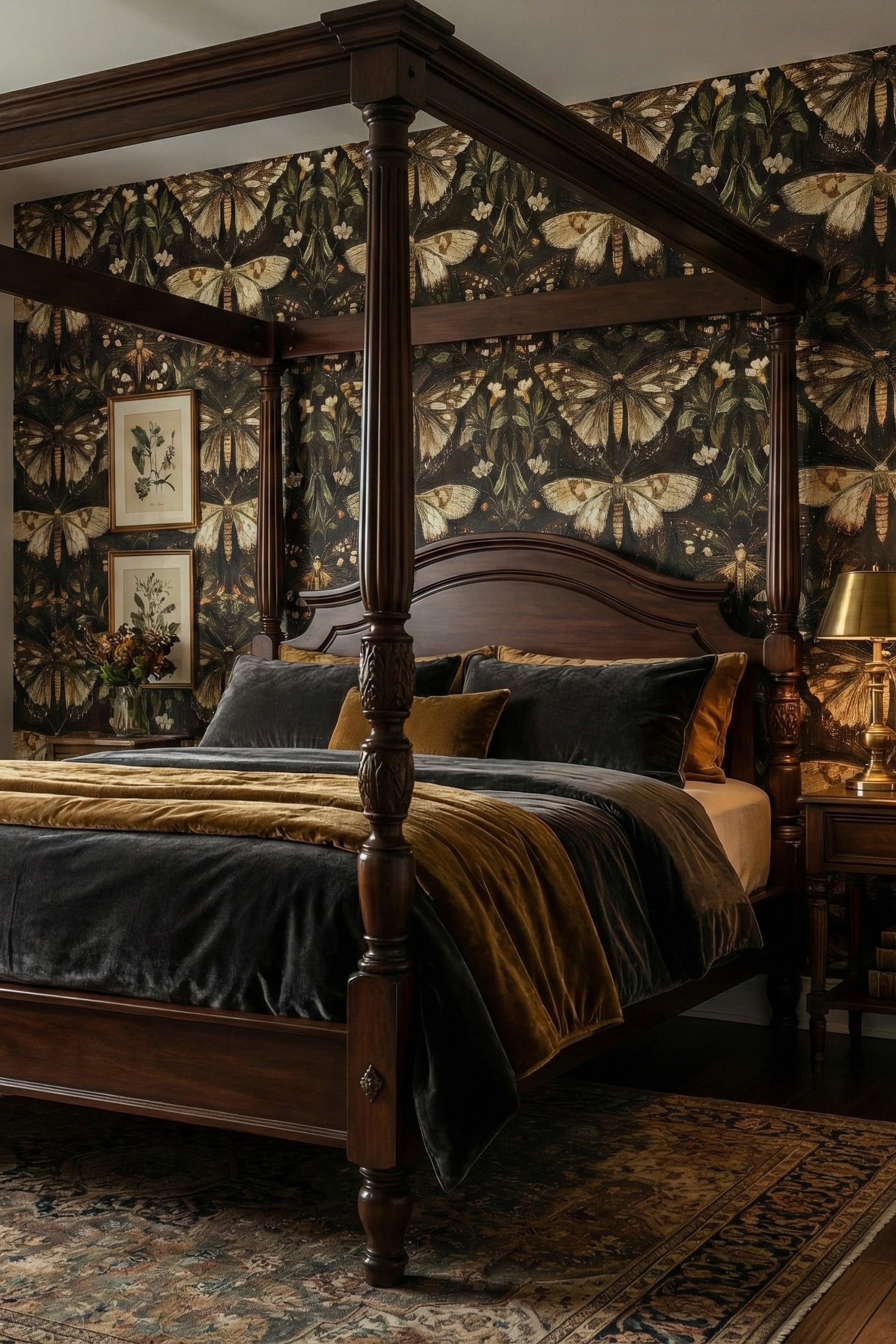 Mothlight wallpaper shown in a bedroom