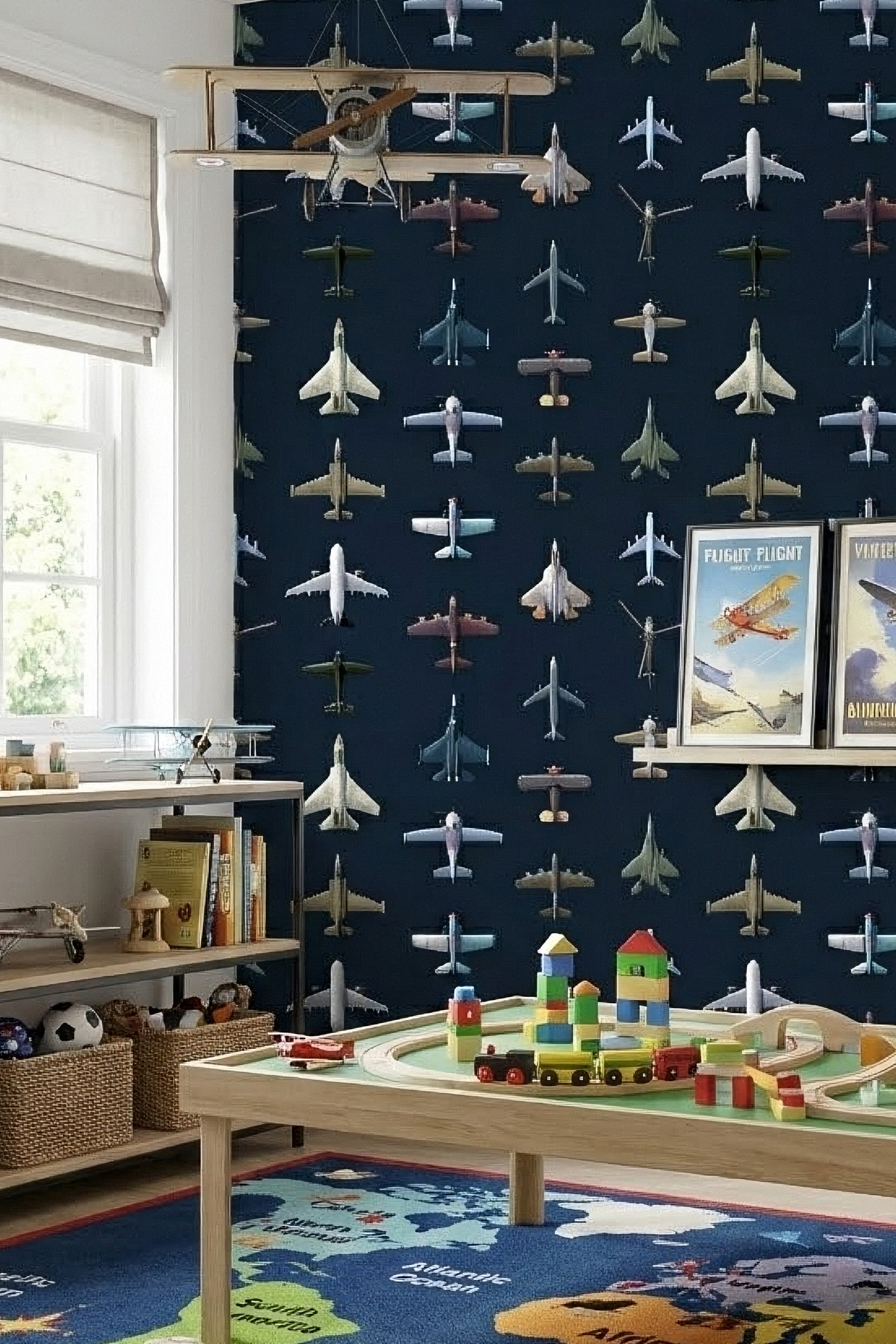 Flying Ace wallpaper shown in a playroom