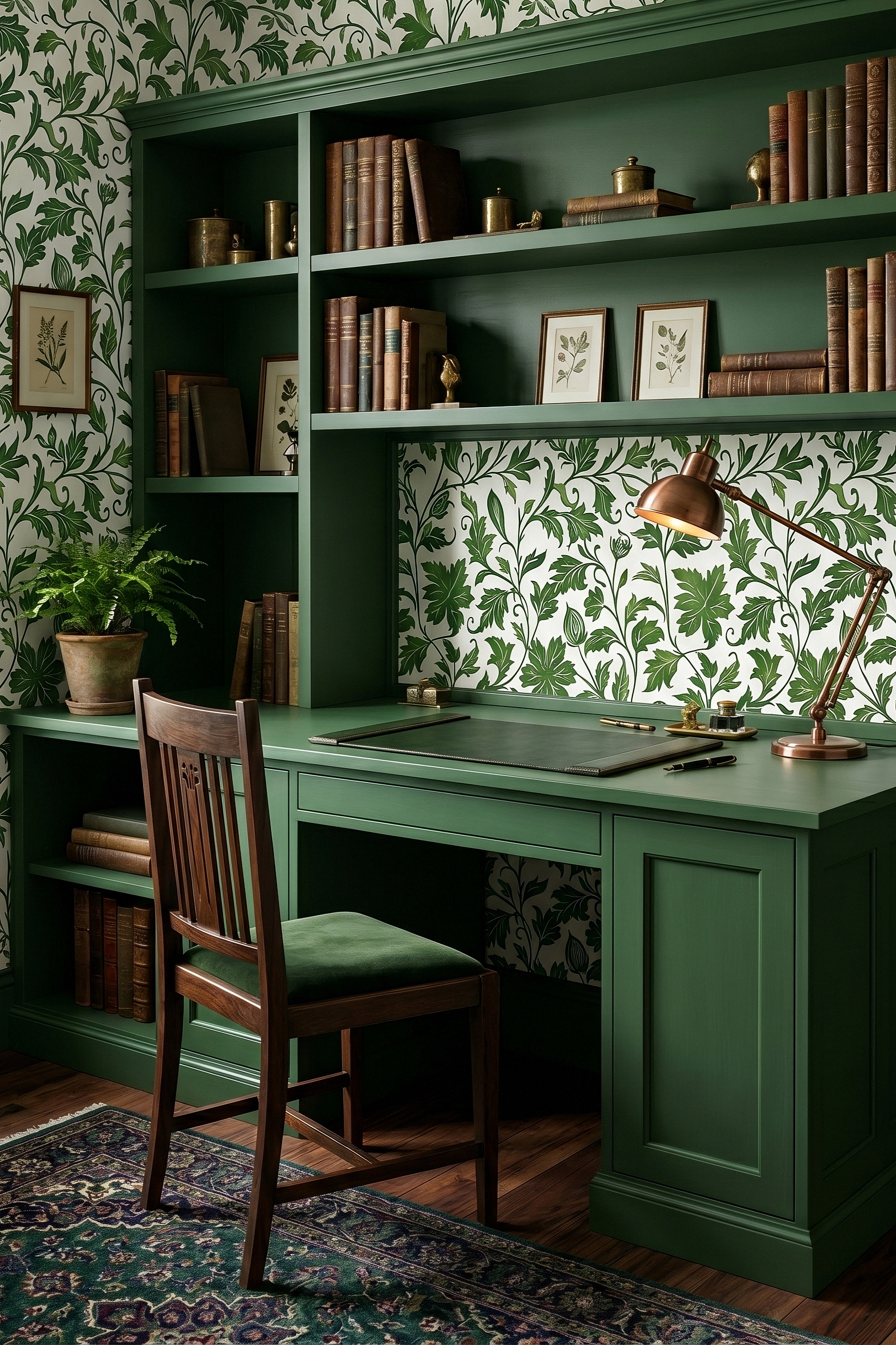 Ivy League wallpaper shown in a home office