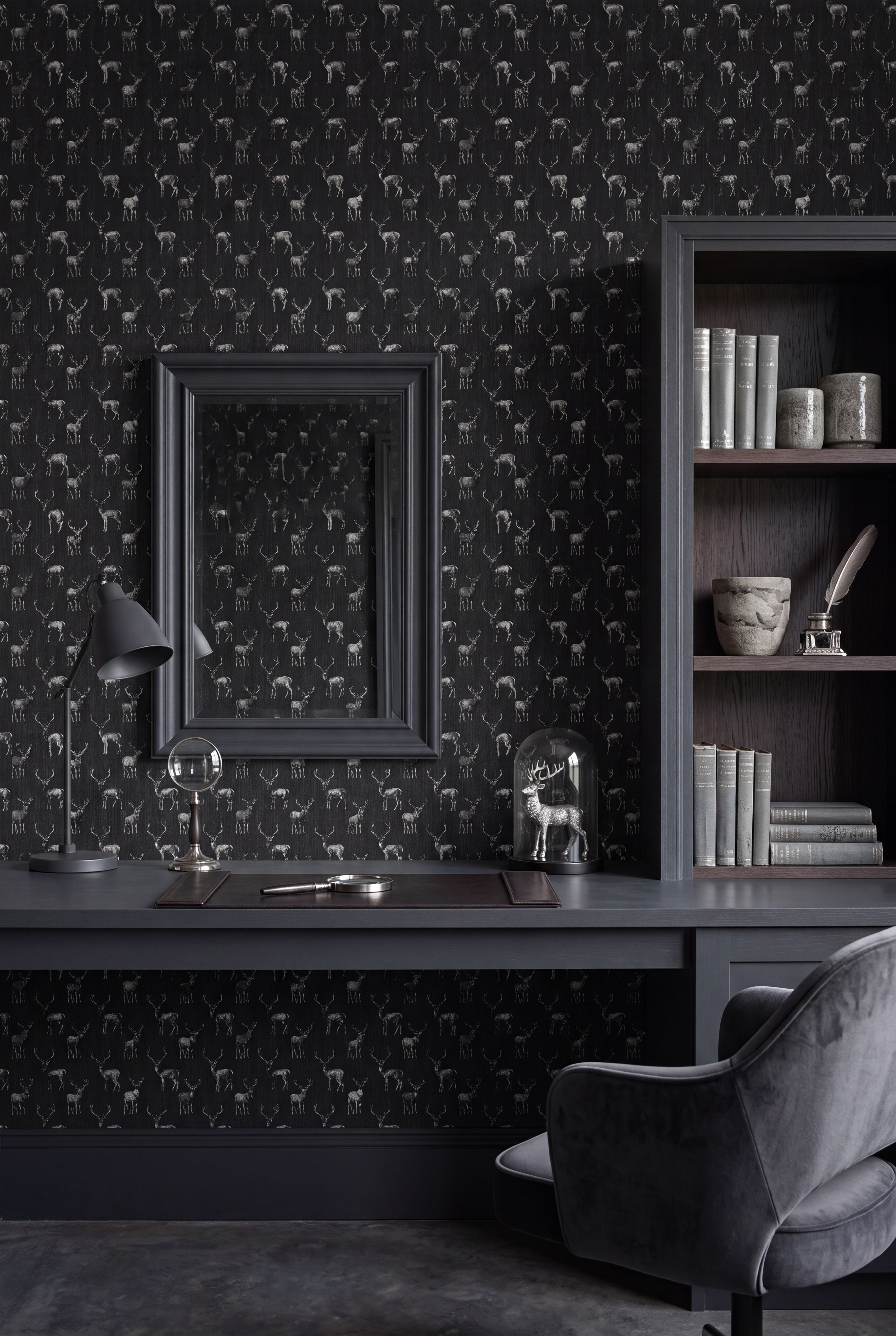 Shady Buck wallpaper shown in a home office