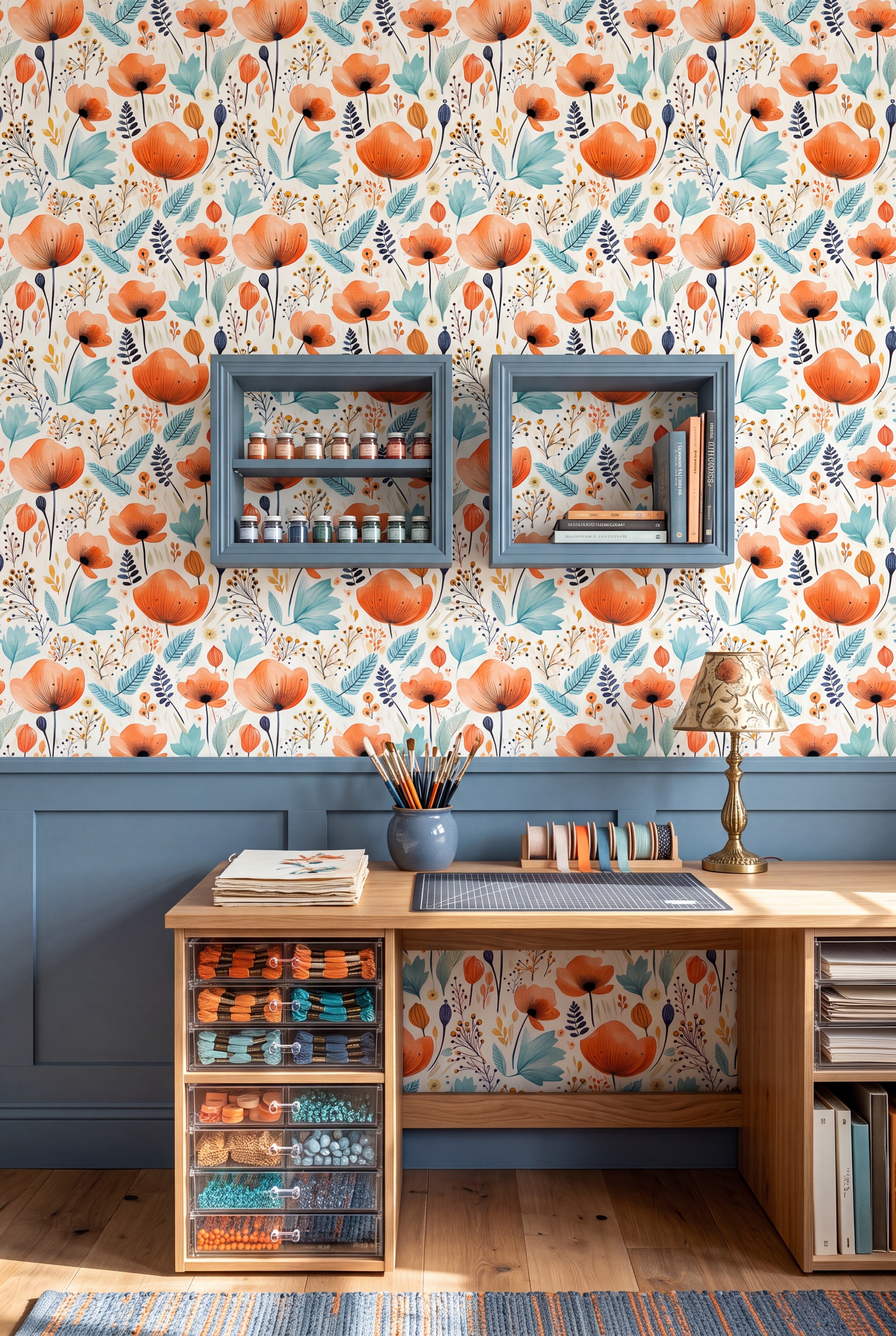 Marmalade Grove wallpaper shown in a home office