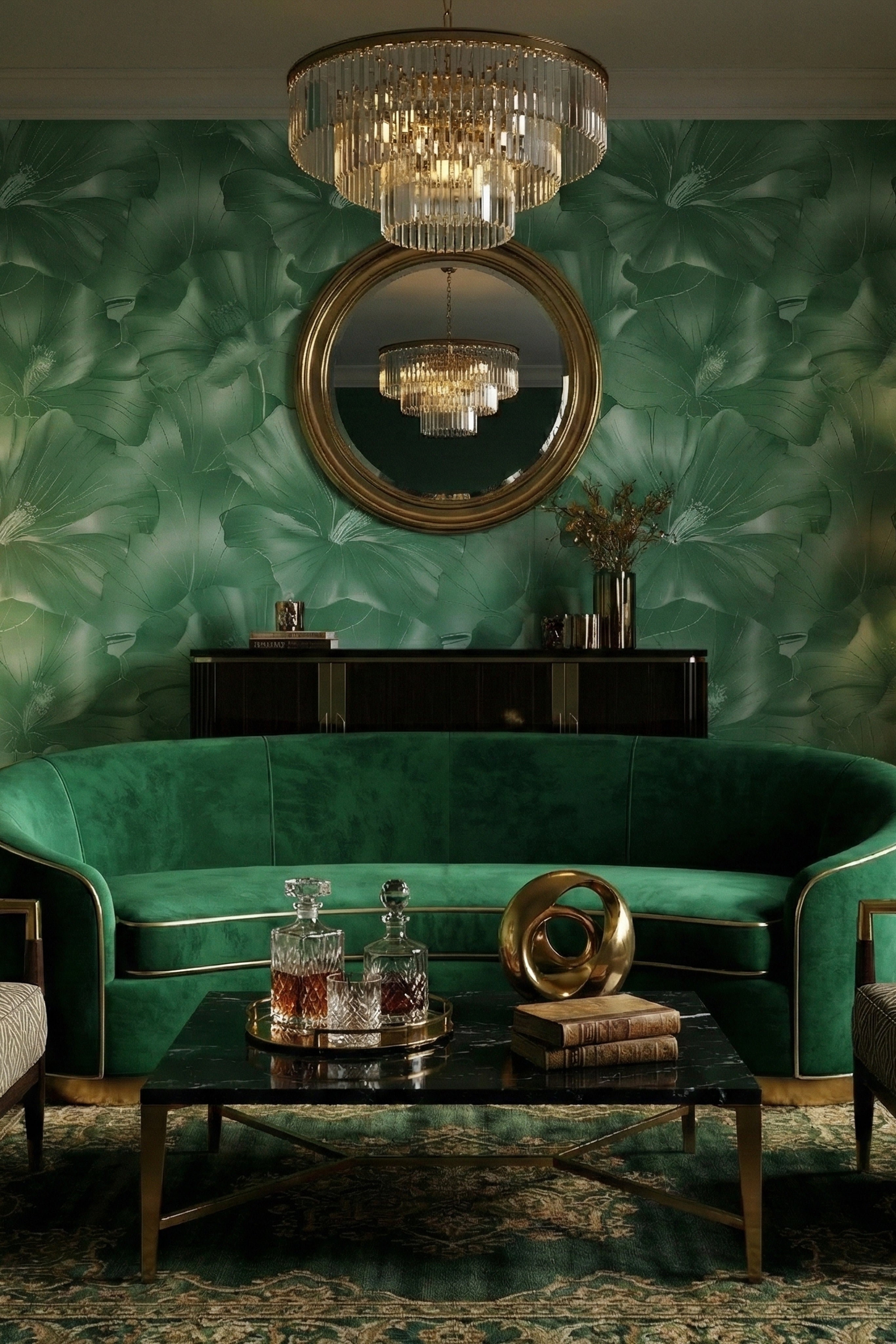Emerald Marquee wallpaper shown in a living room