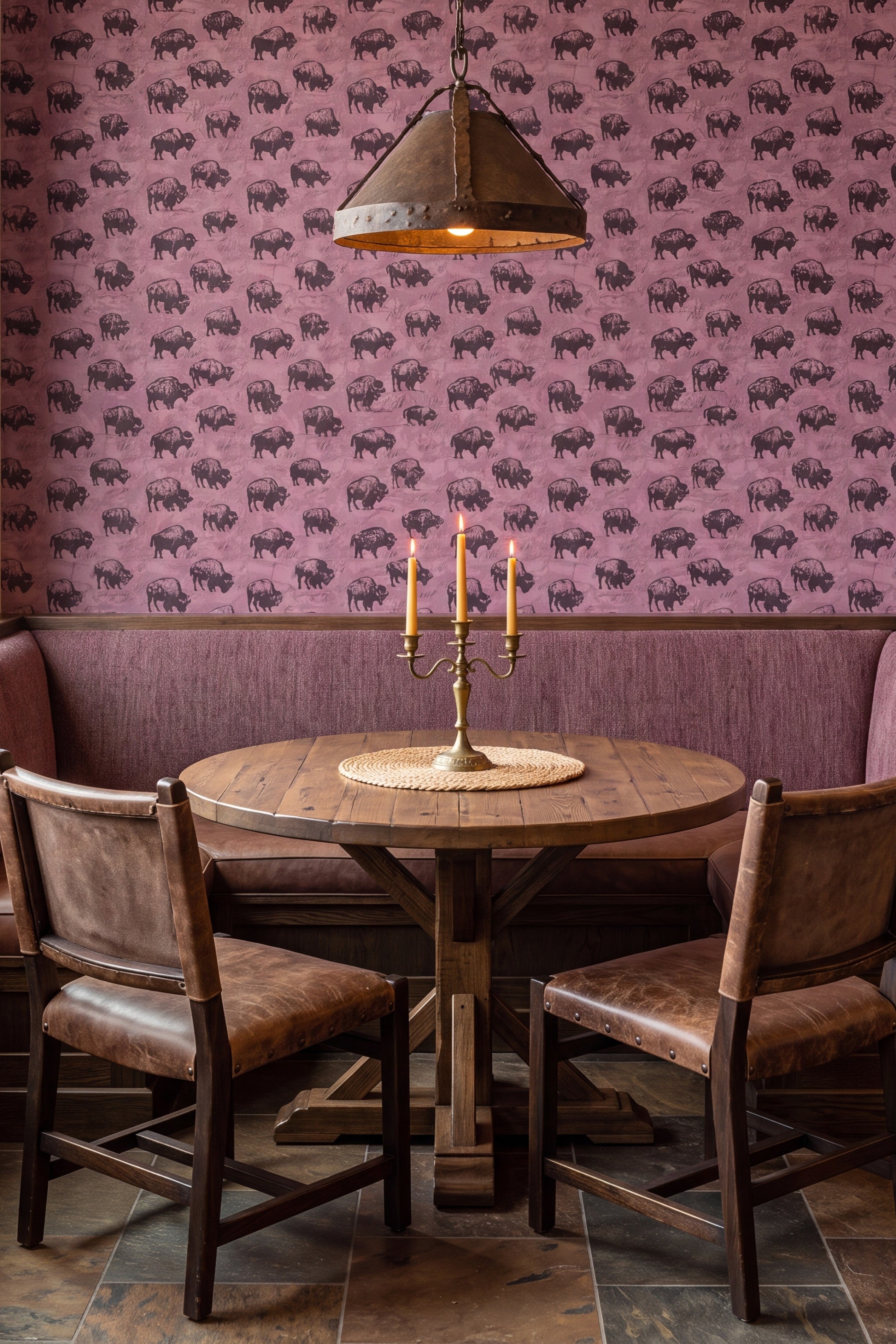 Rodeo Pink wallpaper shown in a cozy nook