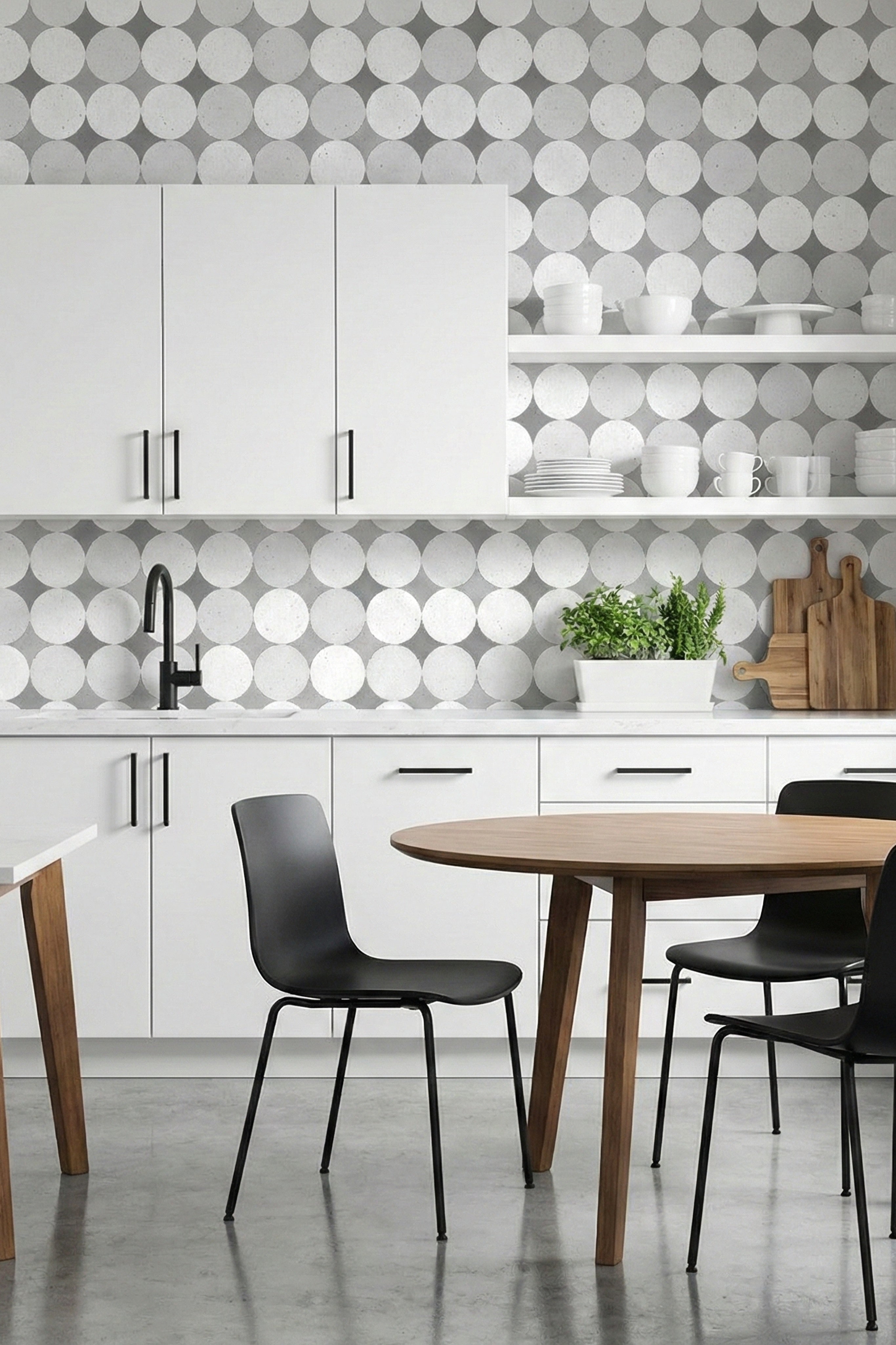Orbit Noir wallpaper shown in a kitchen