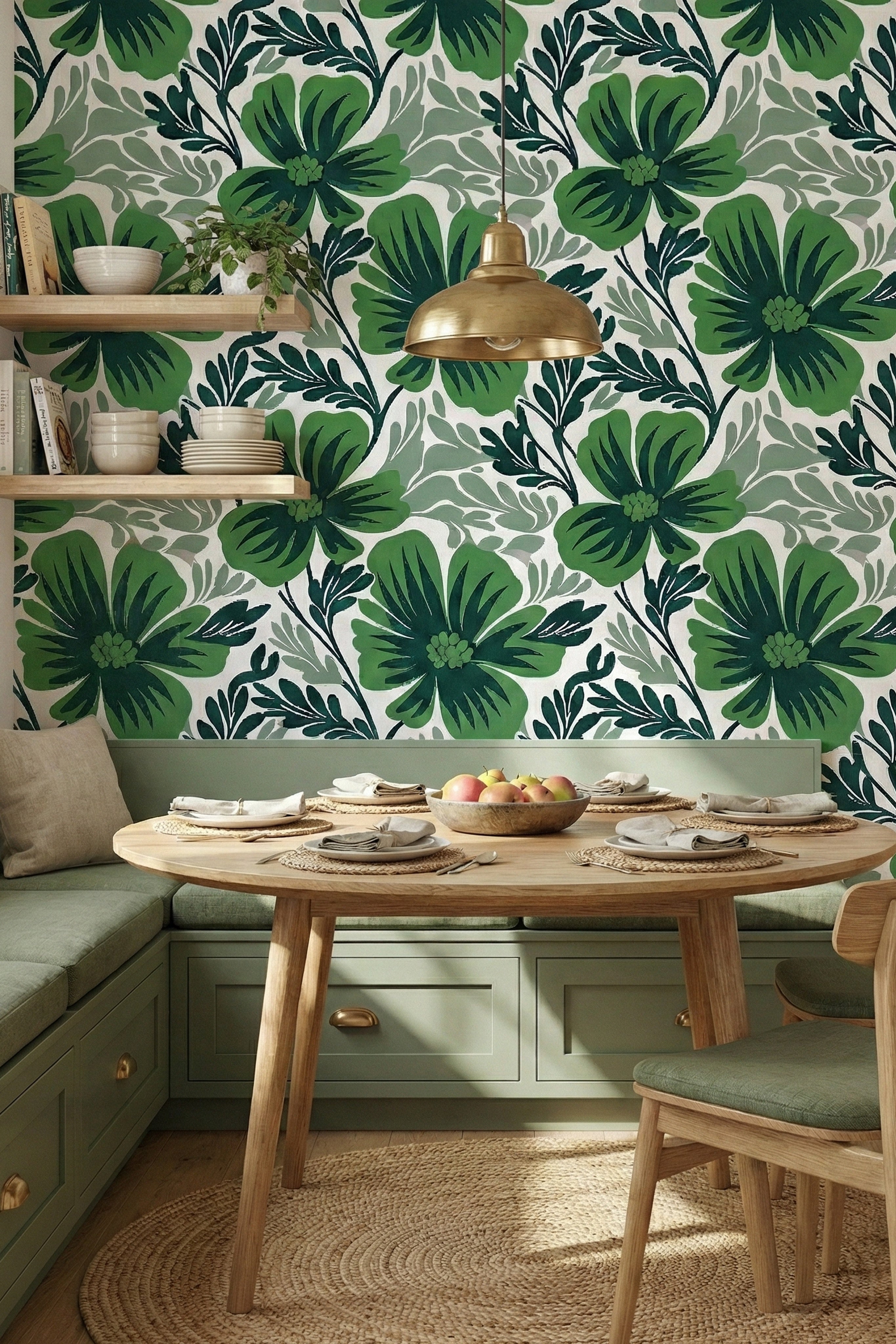 Emerald Jungle wallpaper shown in a cozy nook