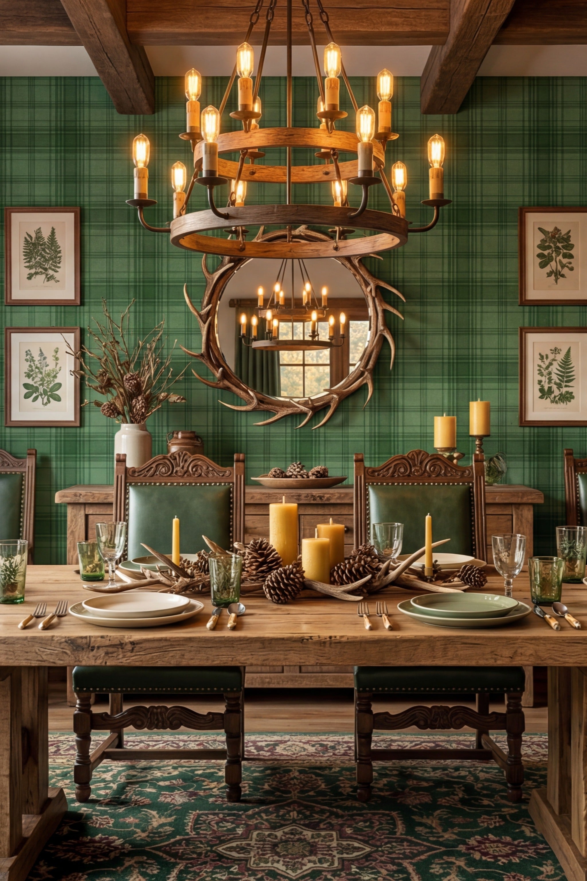 Ranch Plaid wallpaper shown in a dining room