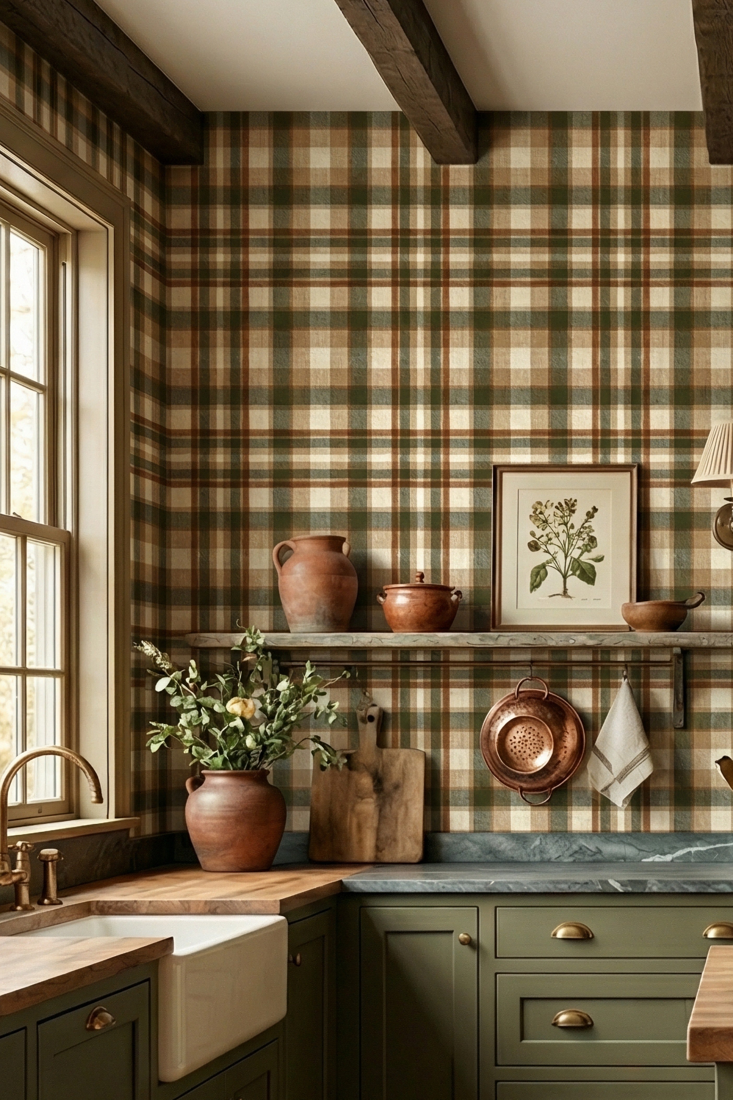 Lodge Flannel wallpaper shown in a kitchen