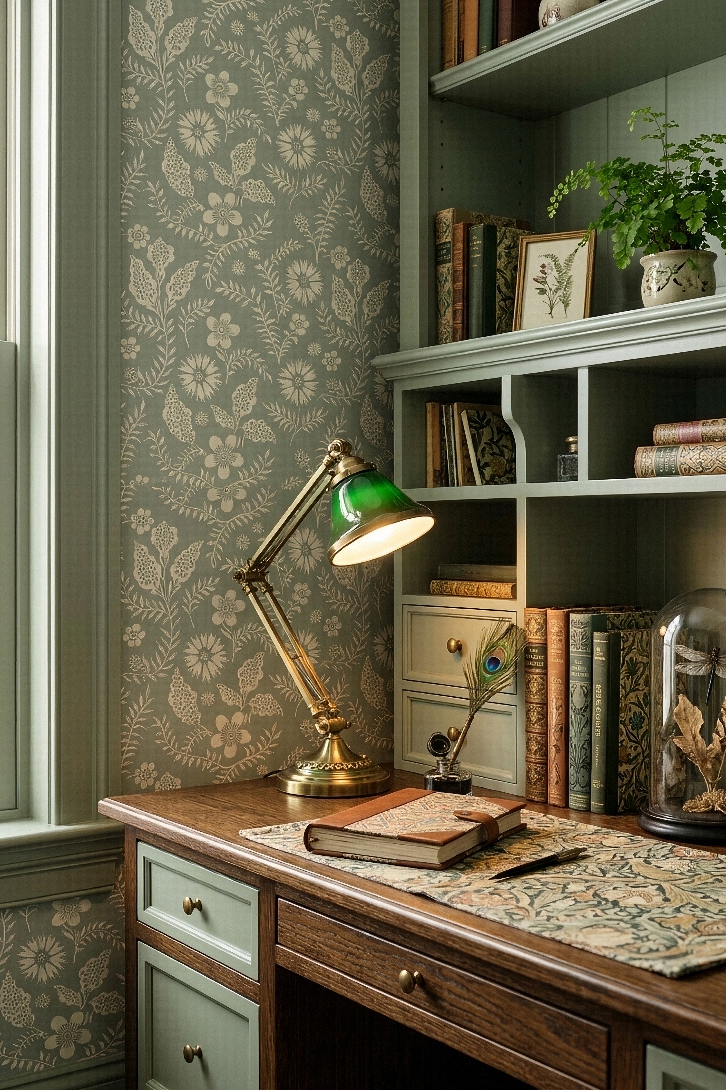Meadow Mist wallpaper shown in a home office