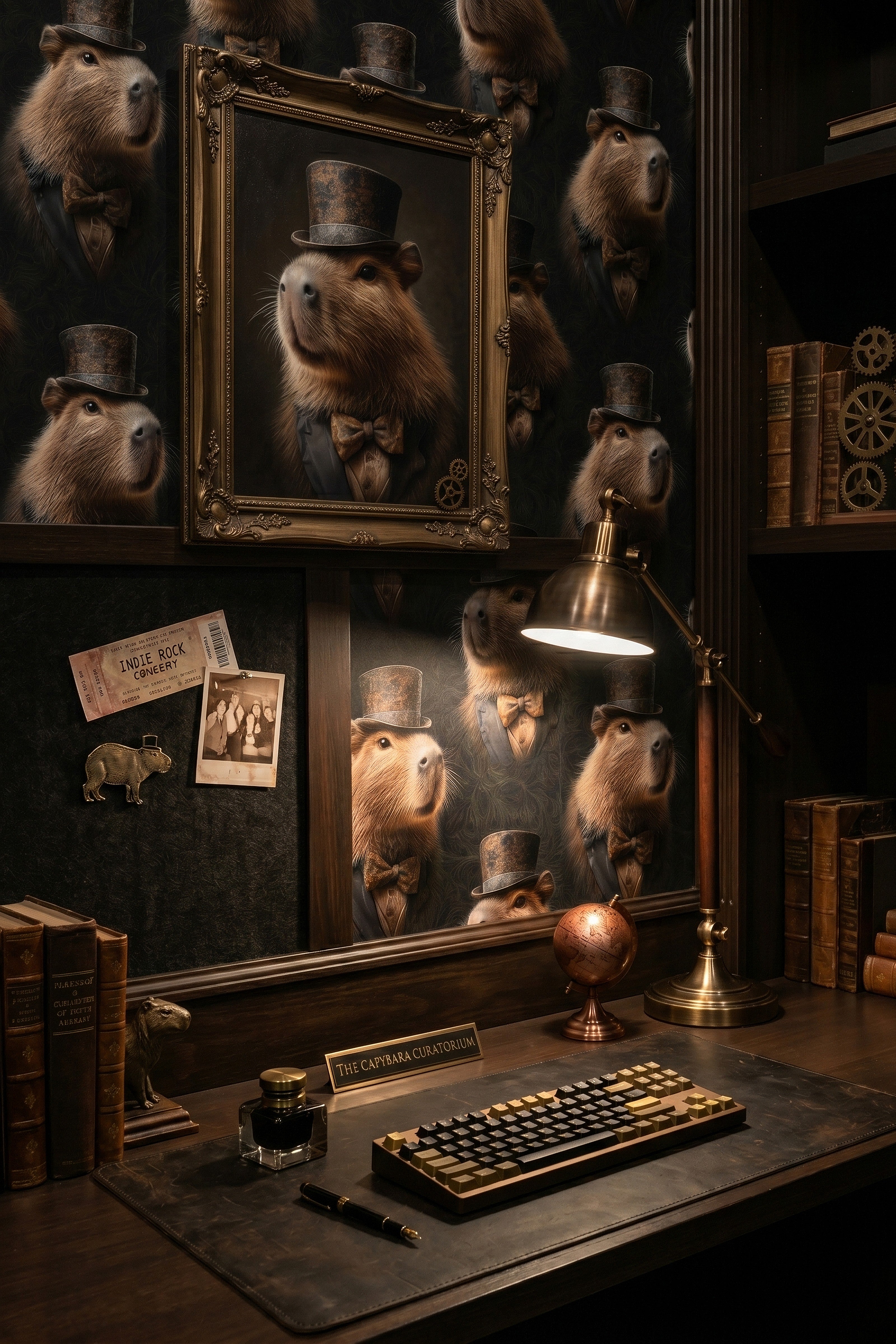 Dapper Capybara wallpaper shown in a home office