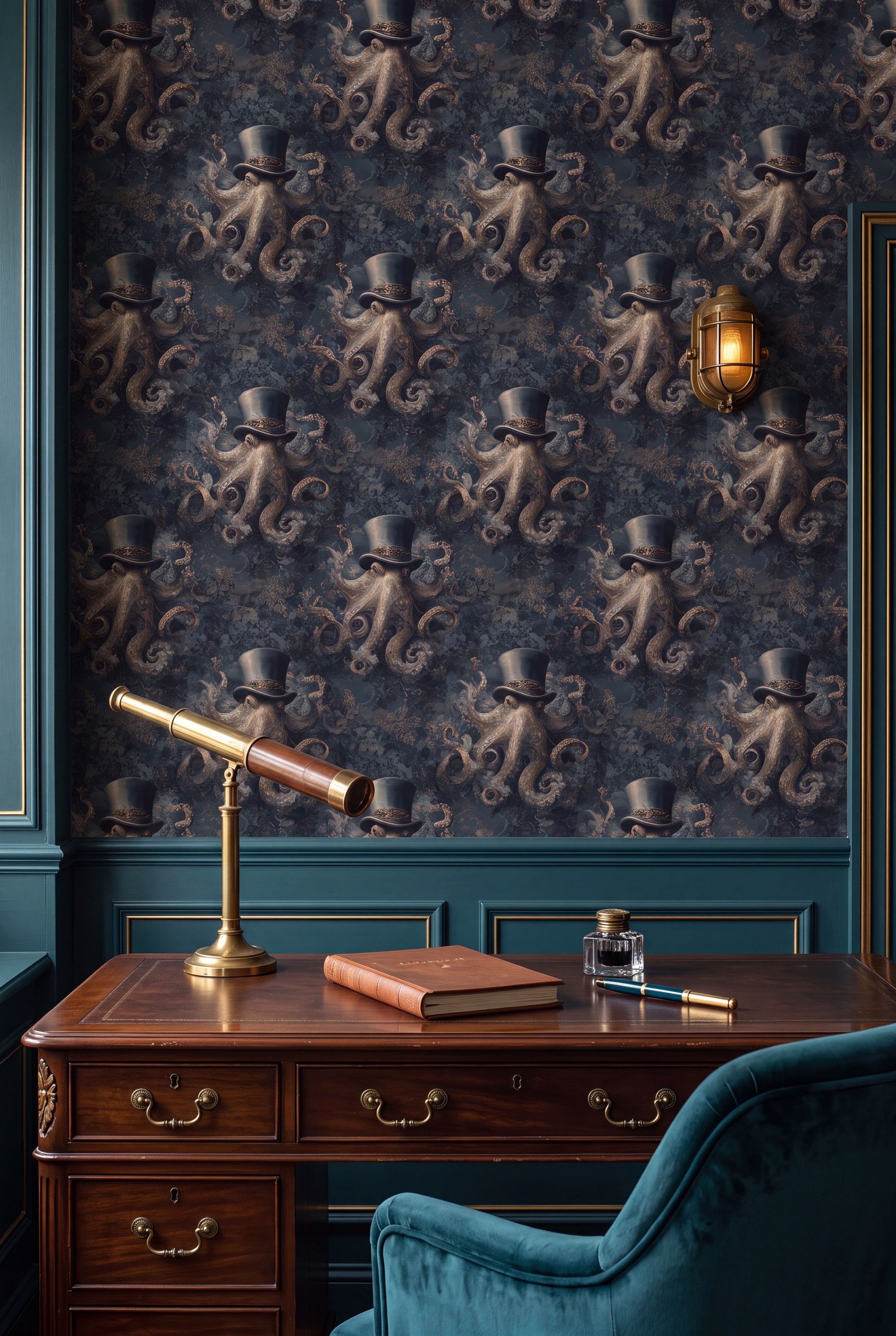 The Navigator wallpaper shown in a home office