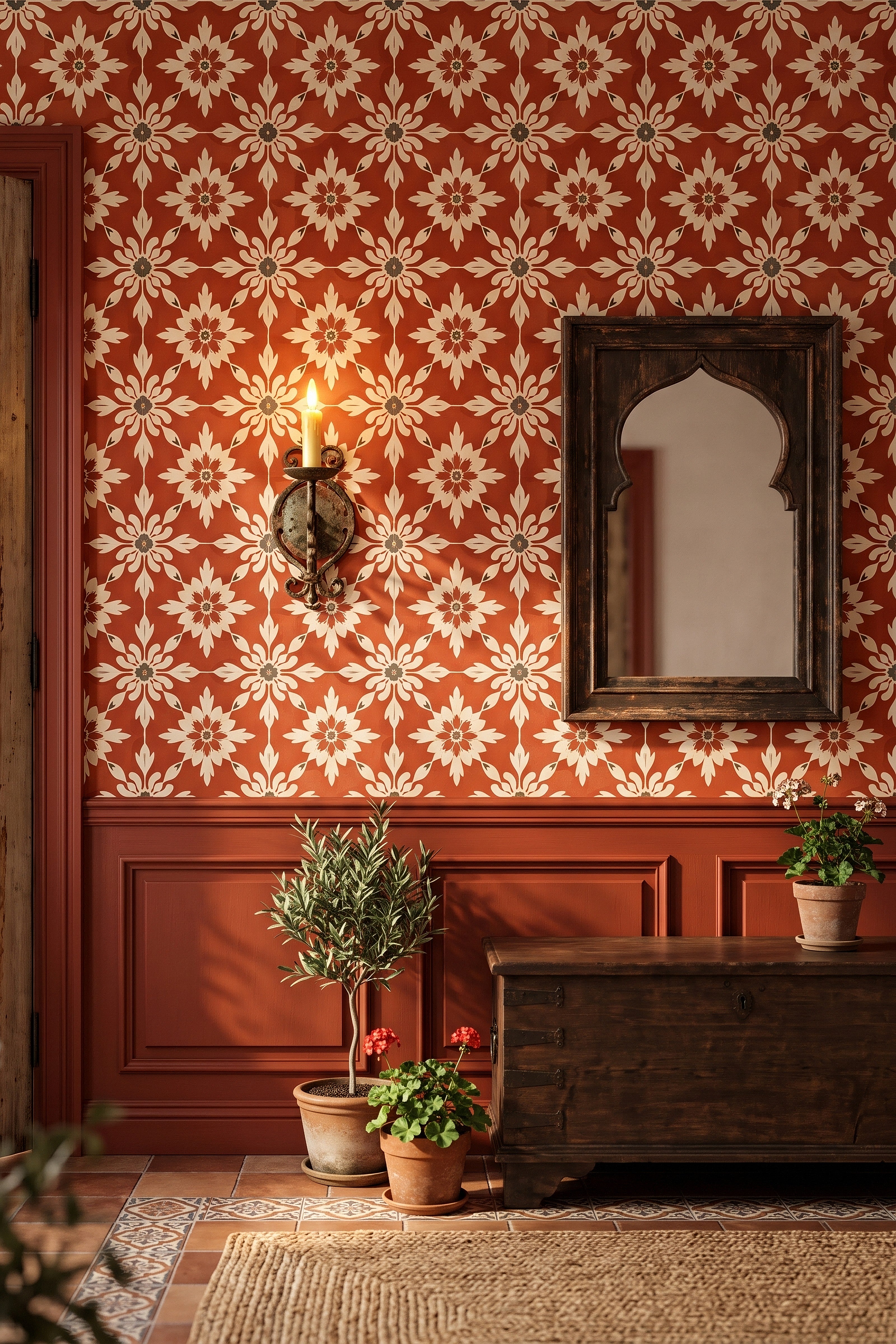 Terra Folk wallpaper shown in an entryway