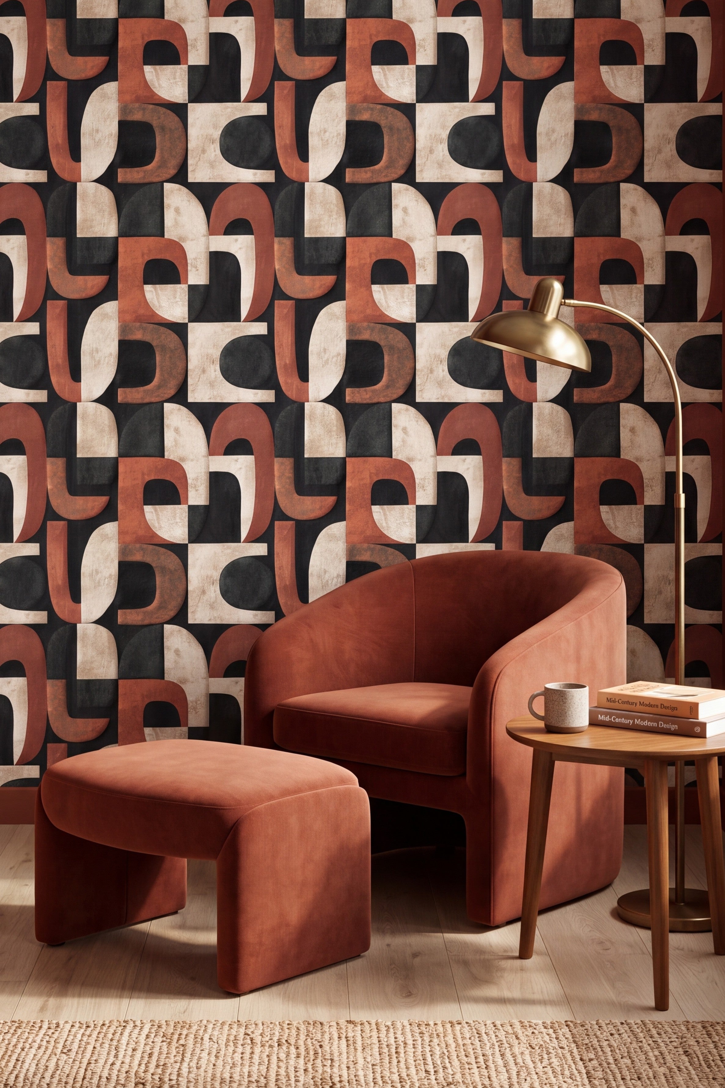 Kiln Arch wallpaper shown in a reading nook