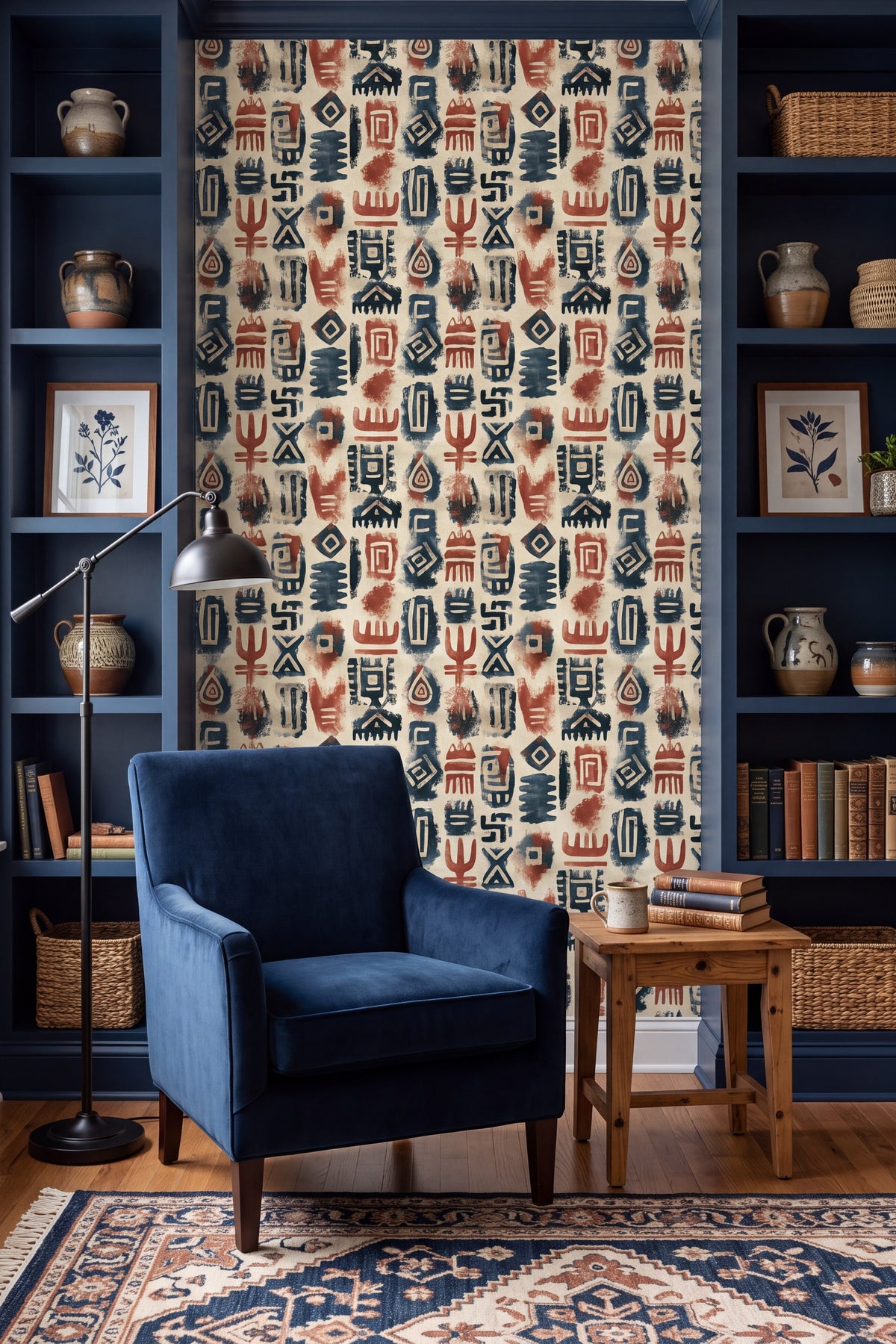 Storyteller wallpaper shown in a reading nook