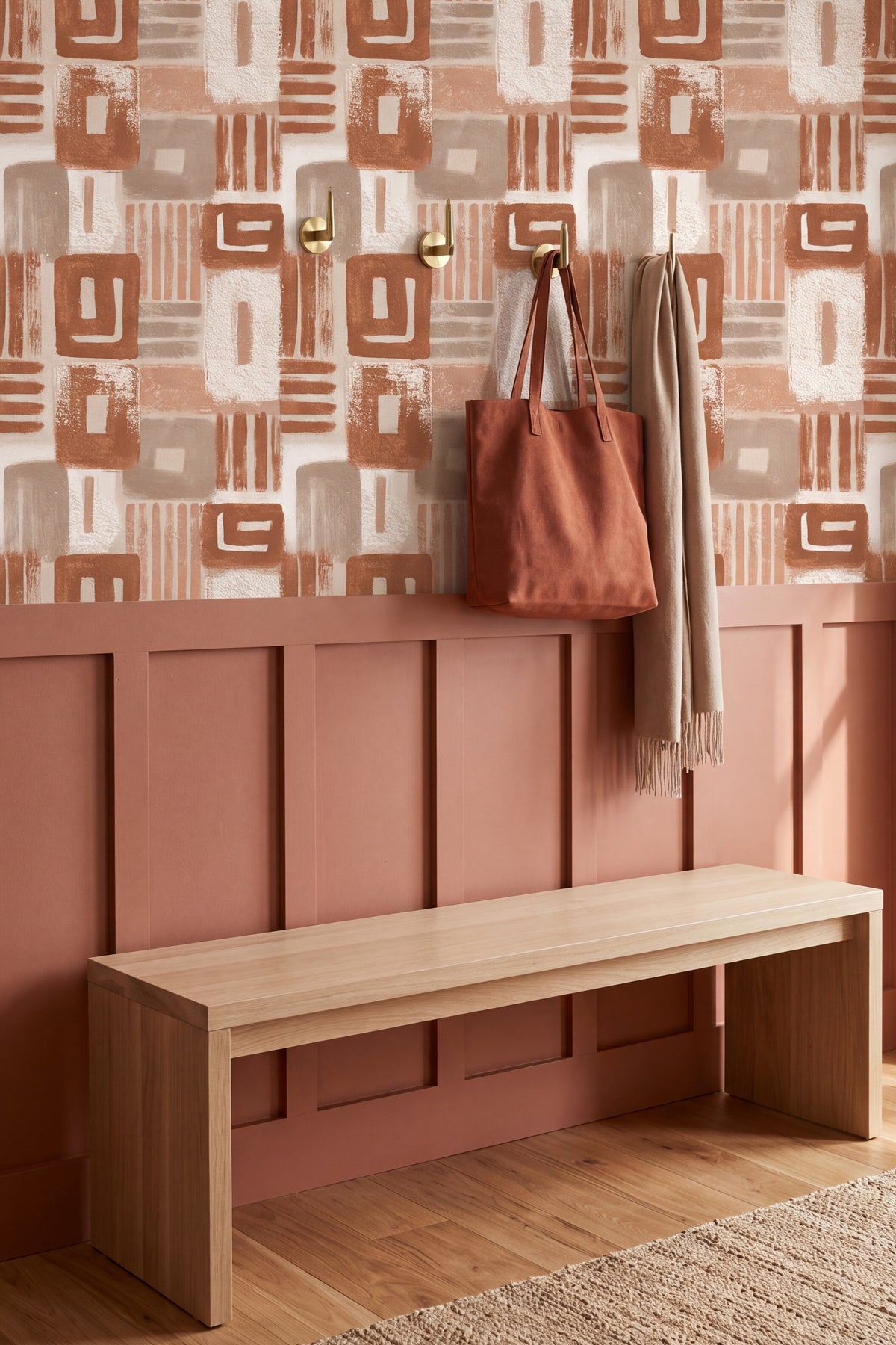 Quarry Lines wallpaper shown in a mudroom