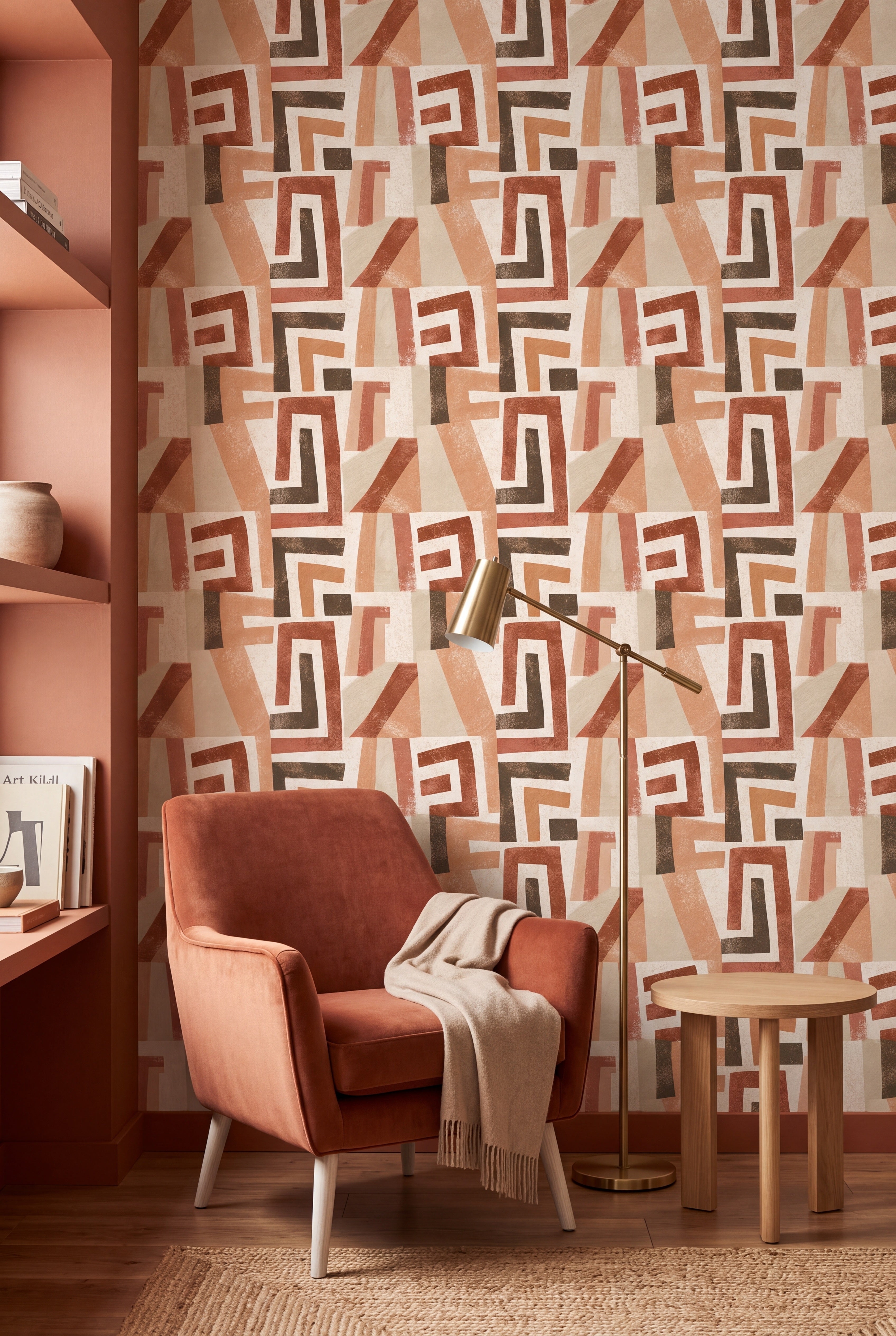 Canyon Cut wallpaper shown in a reading nook