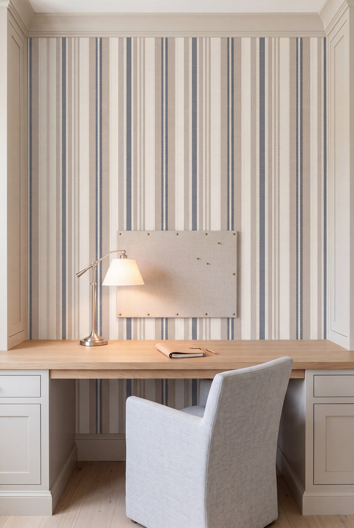 Harbor Ticking wallpaper shown in a home office