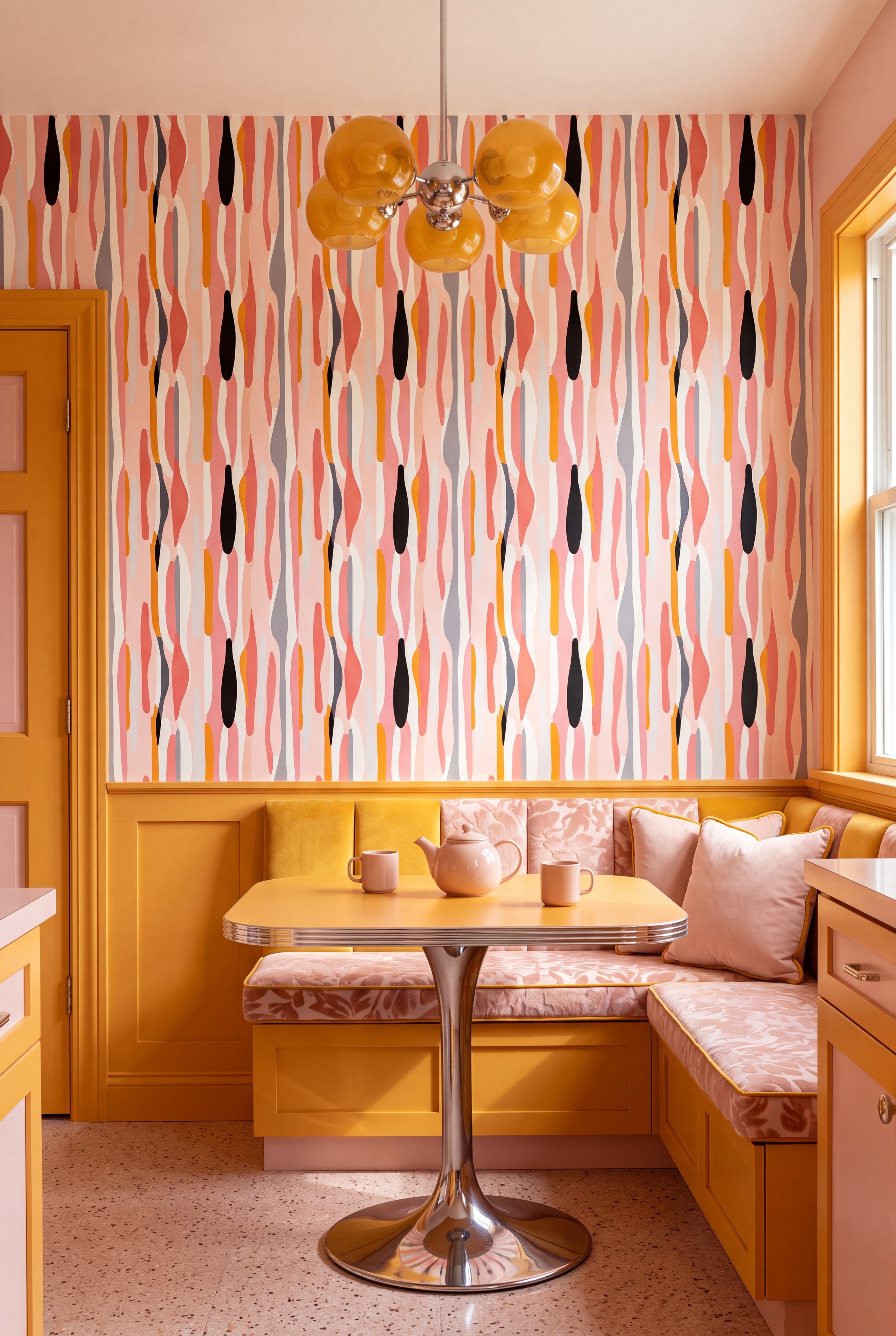 Malibu Stripe wallpaper shown in a cozy nook