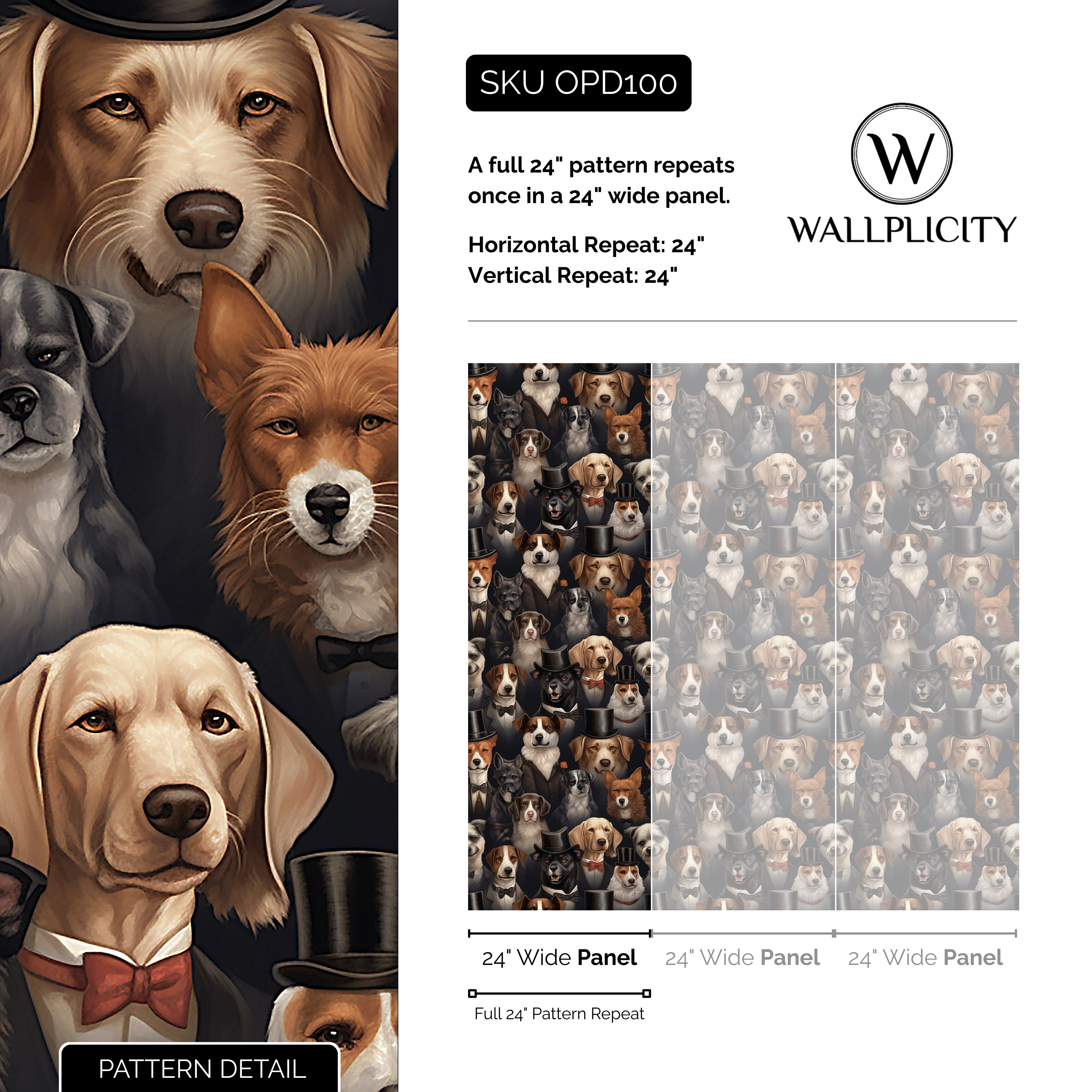 Hound Manor wallpaper pattern detail and repeat size