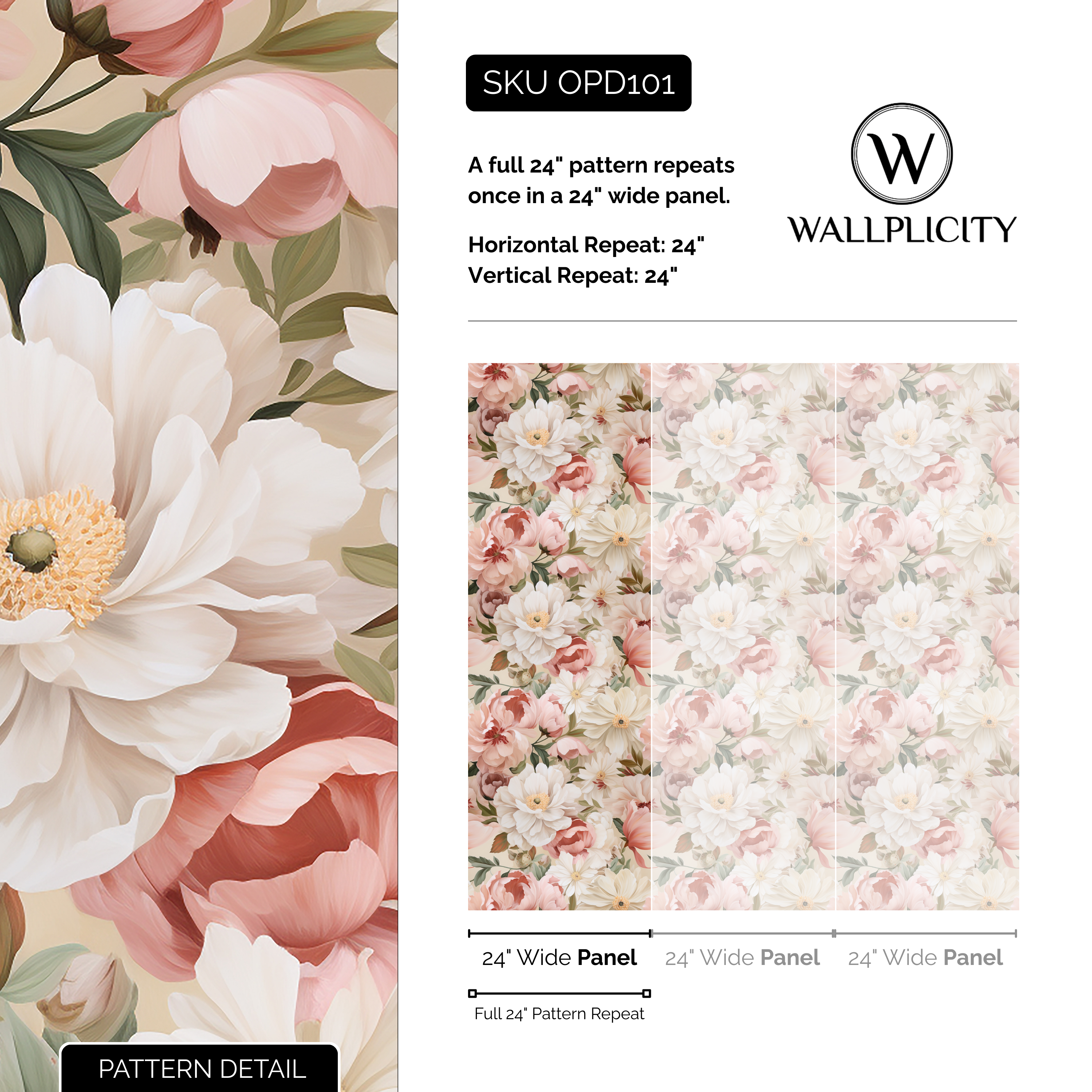 Moody Blush wallpaper pattern detail and repeat size
