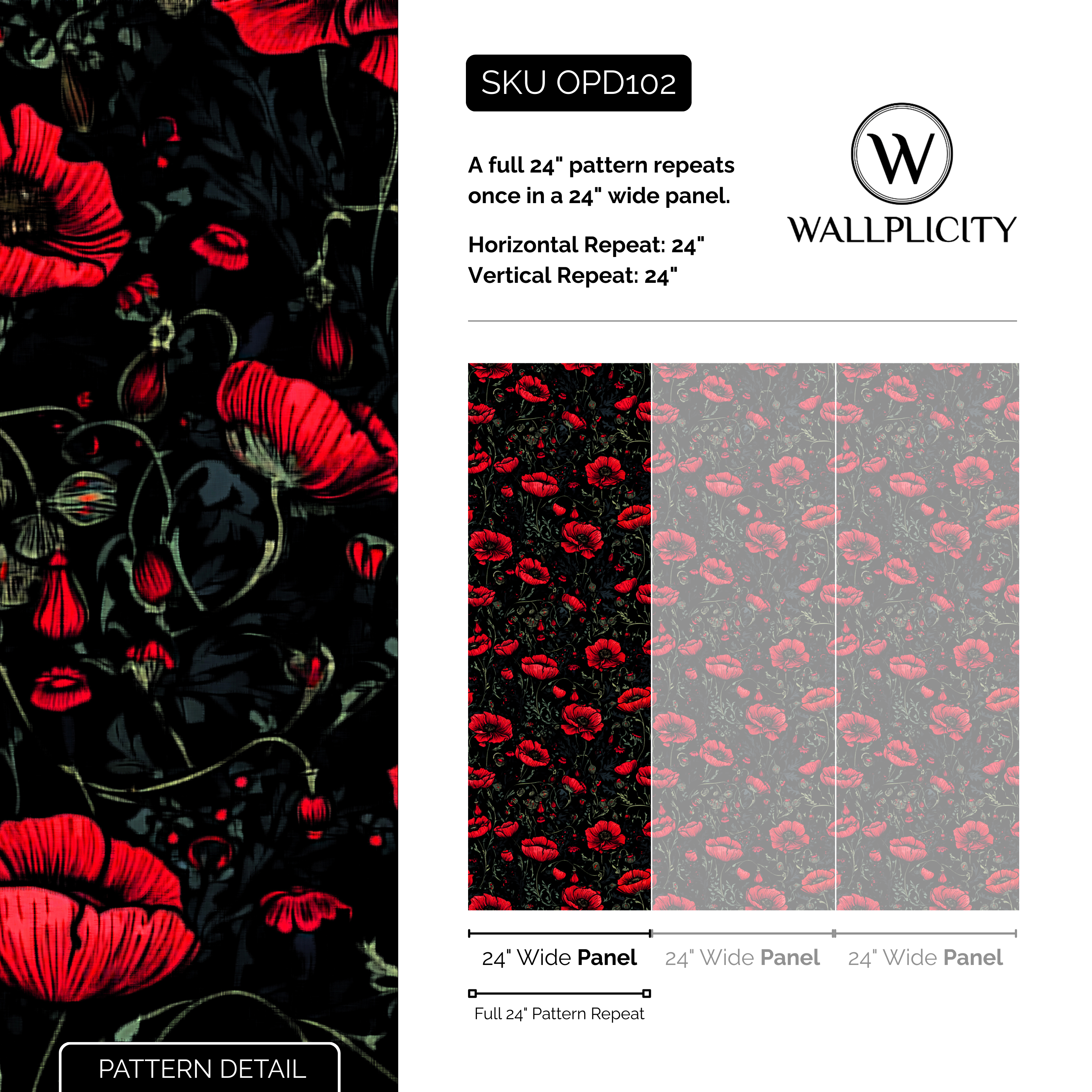 Shadow Bloom wallpaper pattern detail and repeat size
