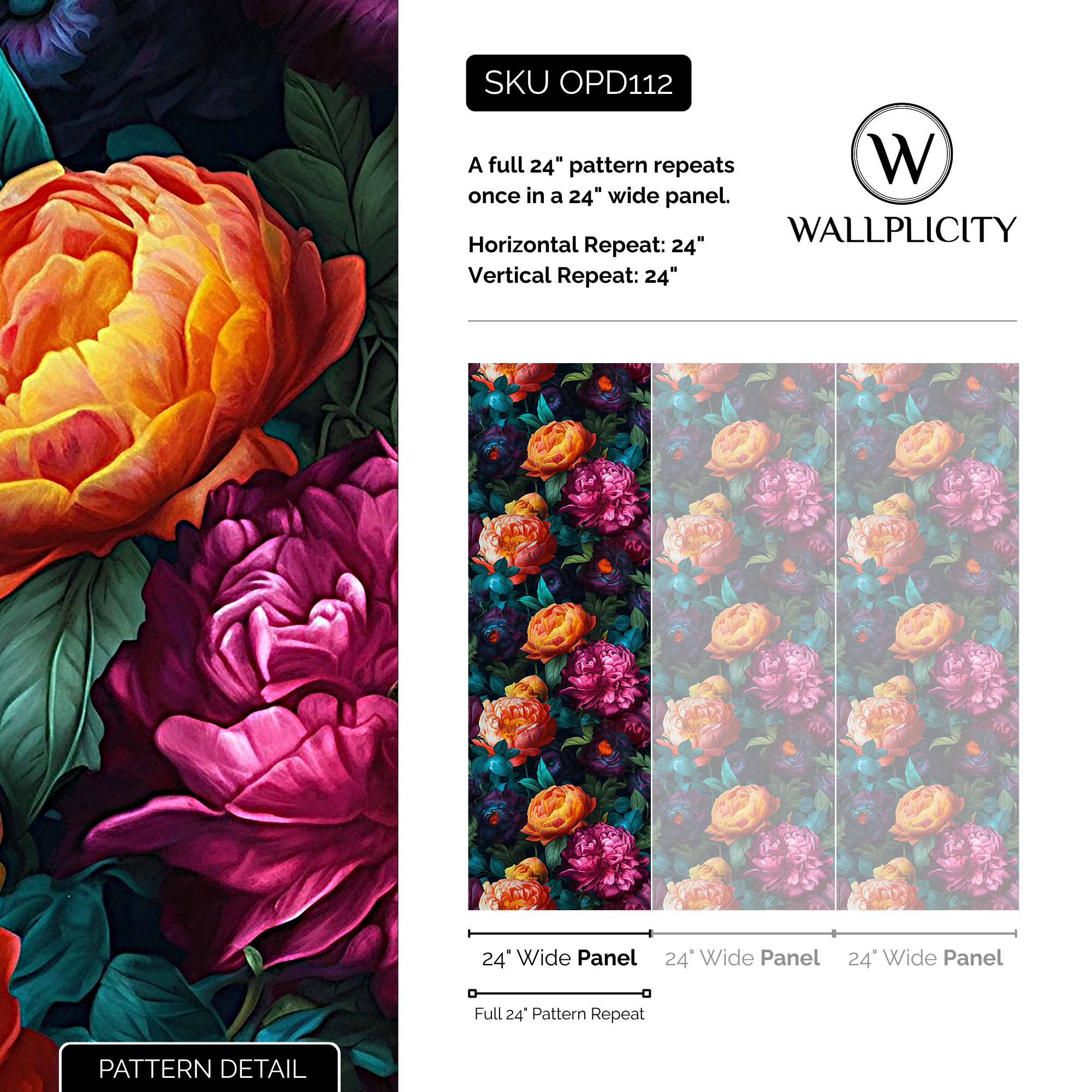 Jewel Box wallpaper pattern detail and repeat size