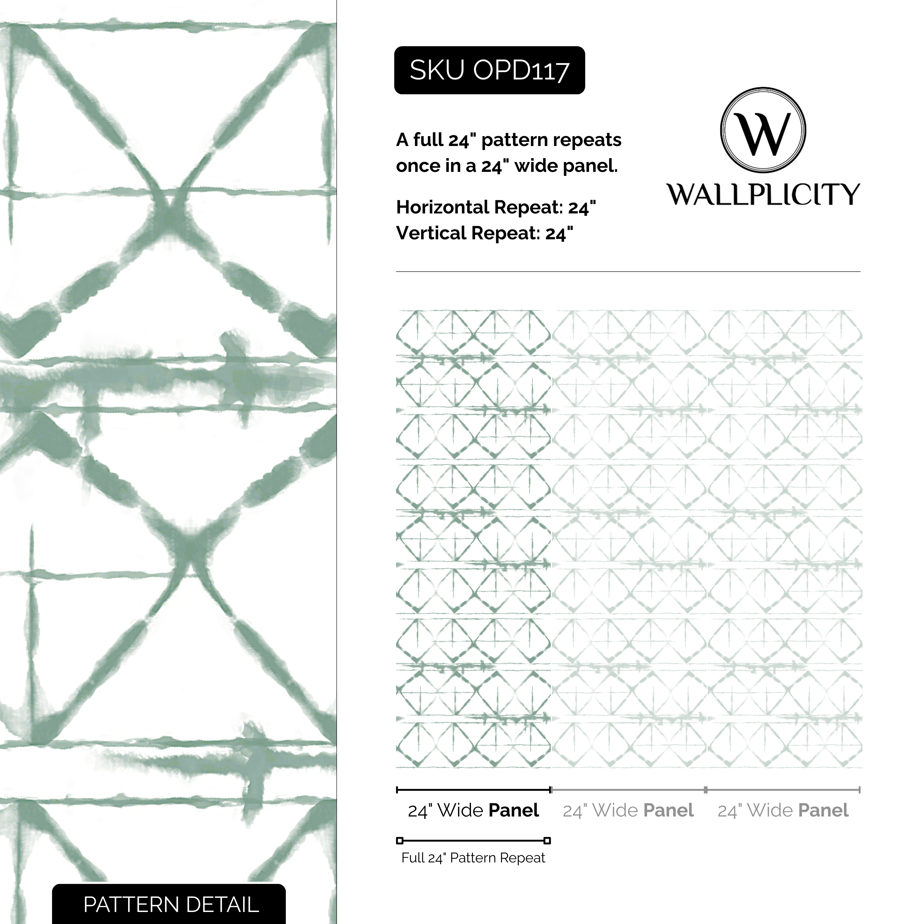 Sage Shibori wallpaper pattern detail and repeat size