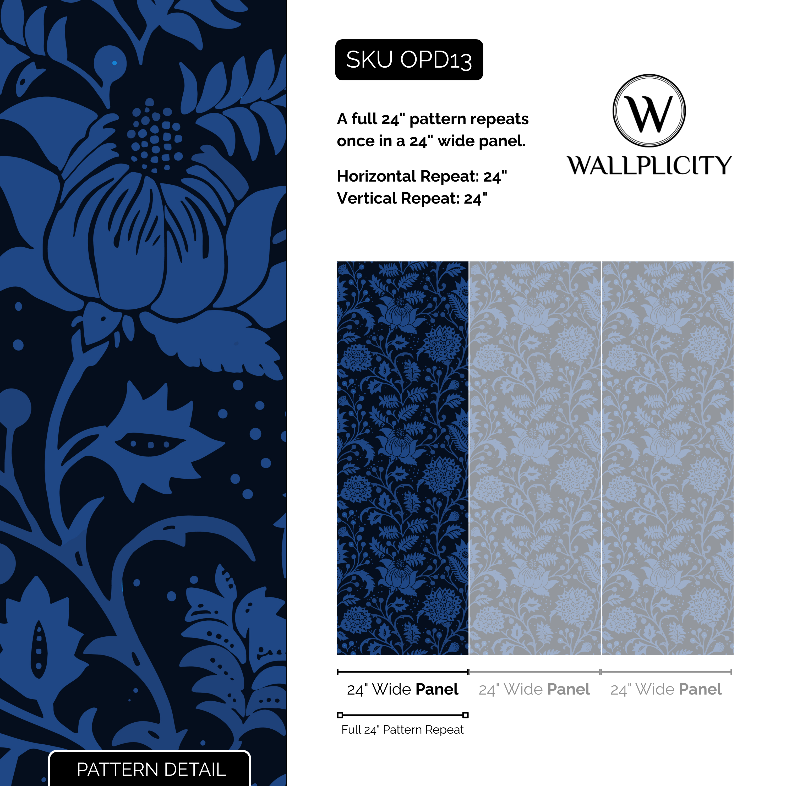 Baltic Bloom wallpaper pattern detail and repeat size
