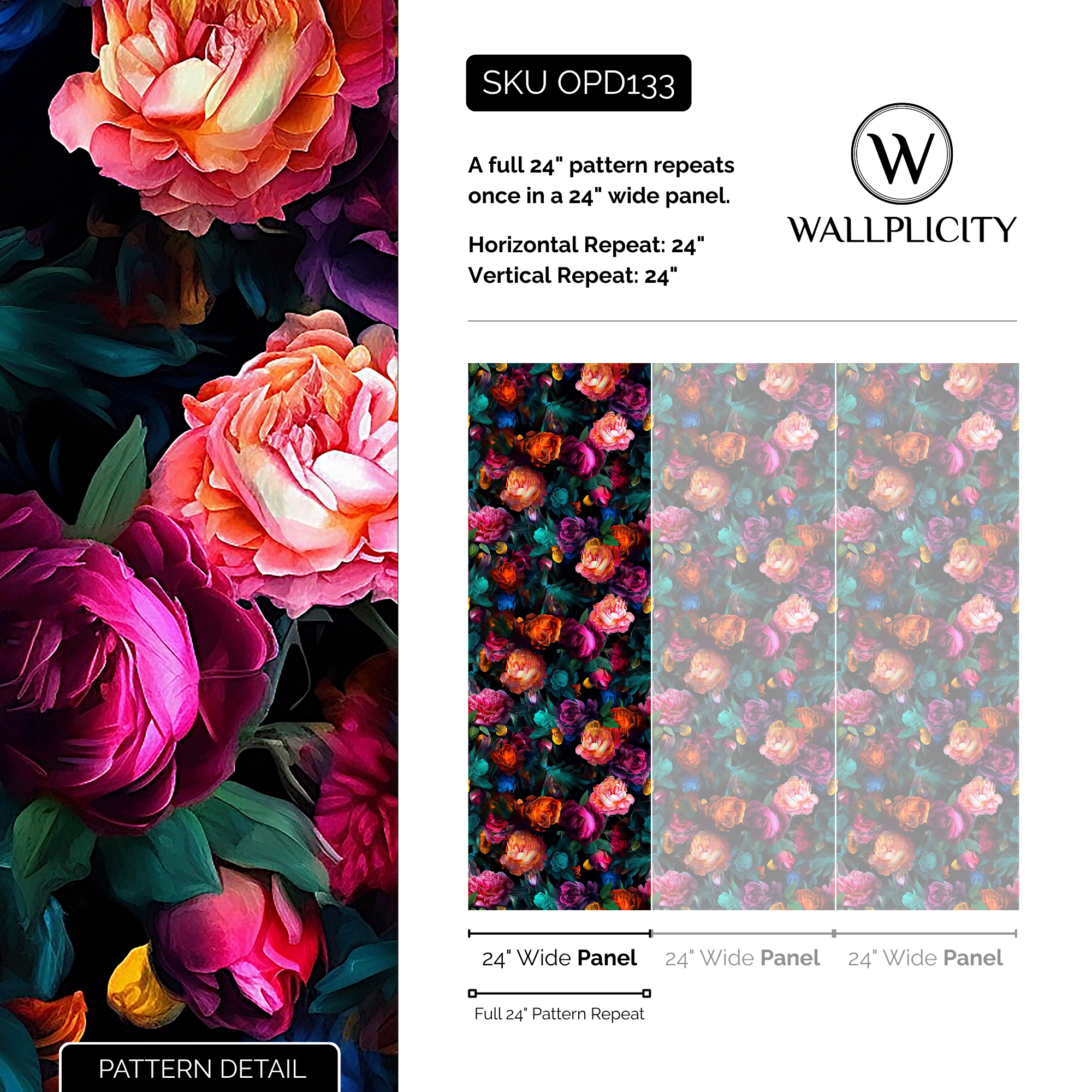 Opulence wallpaper pattern detail and repeat size