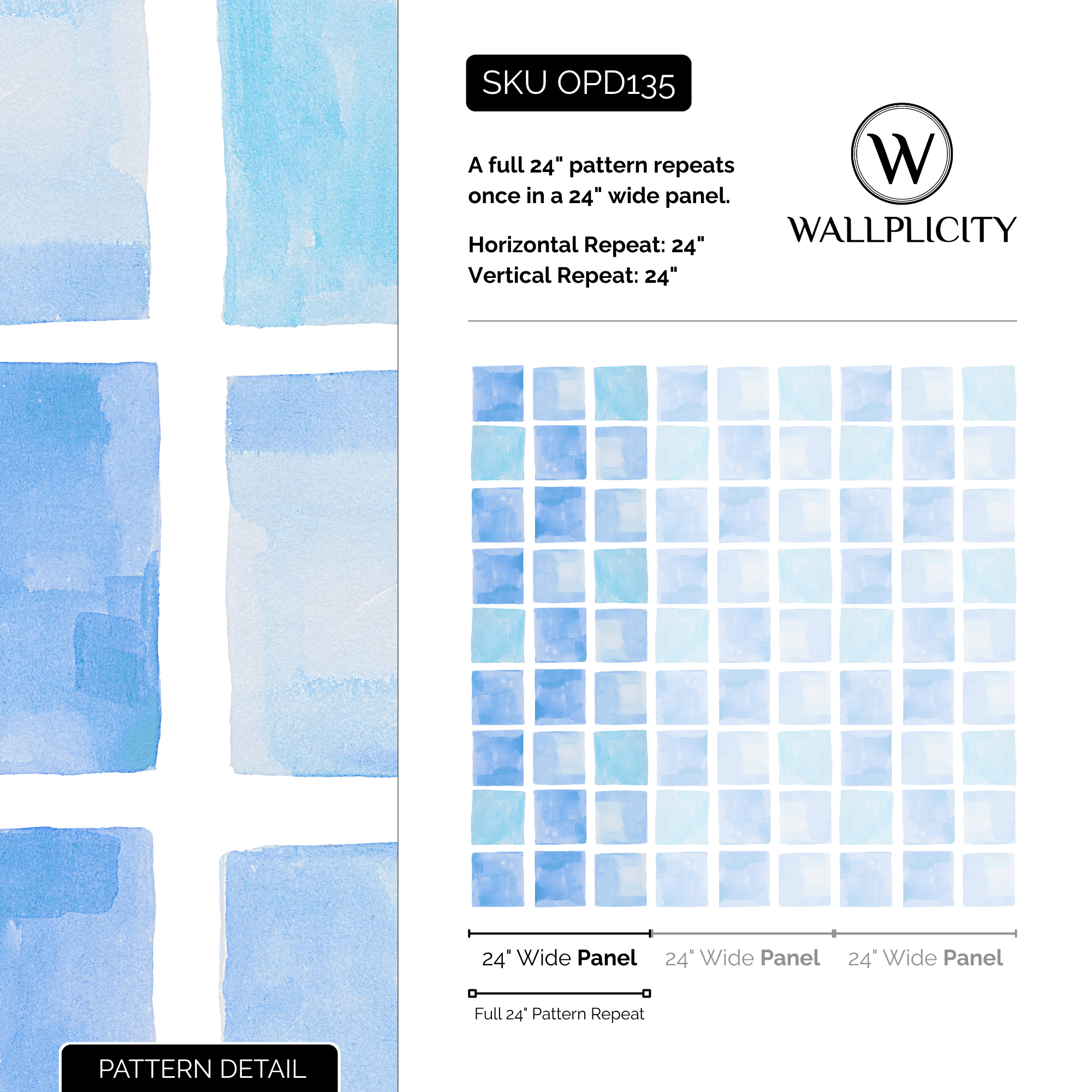 Bathhouse Blue wallpaper pattern detail and repeat size