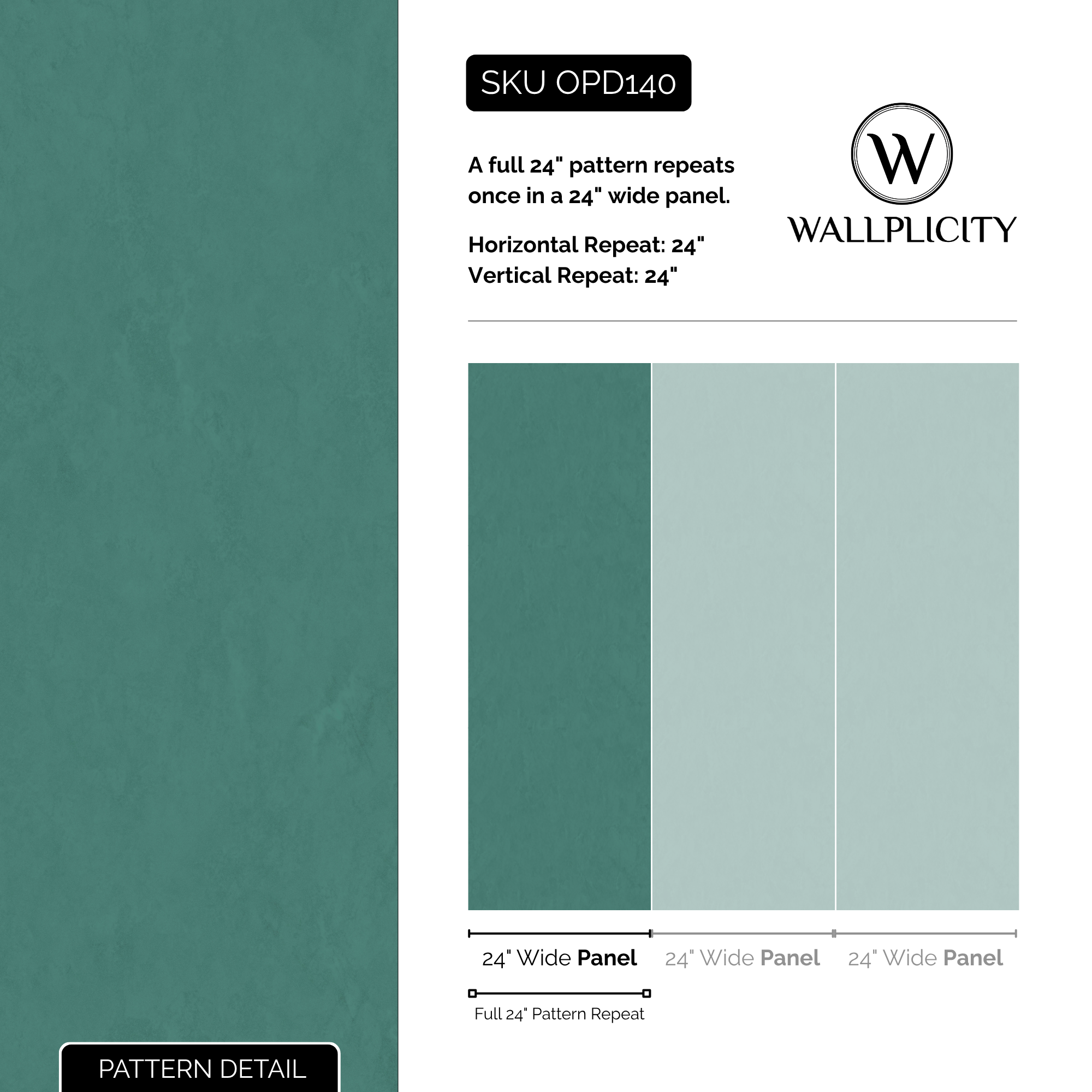 Verdigris wallpaper pattern detail and repeat size