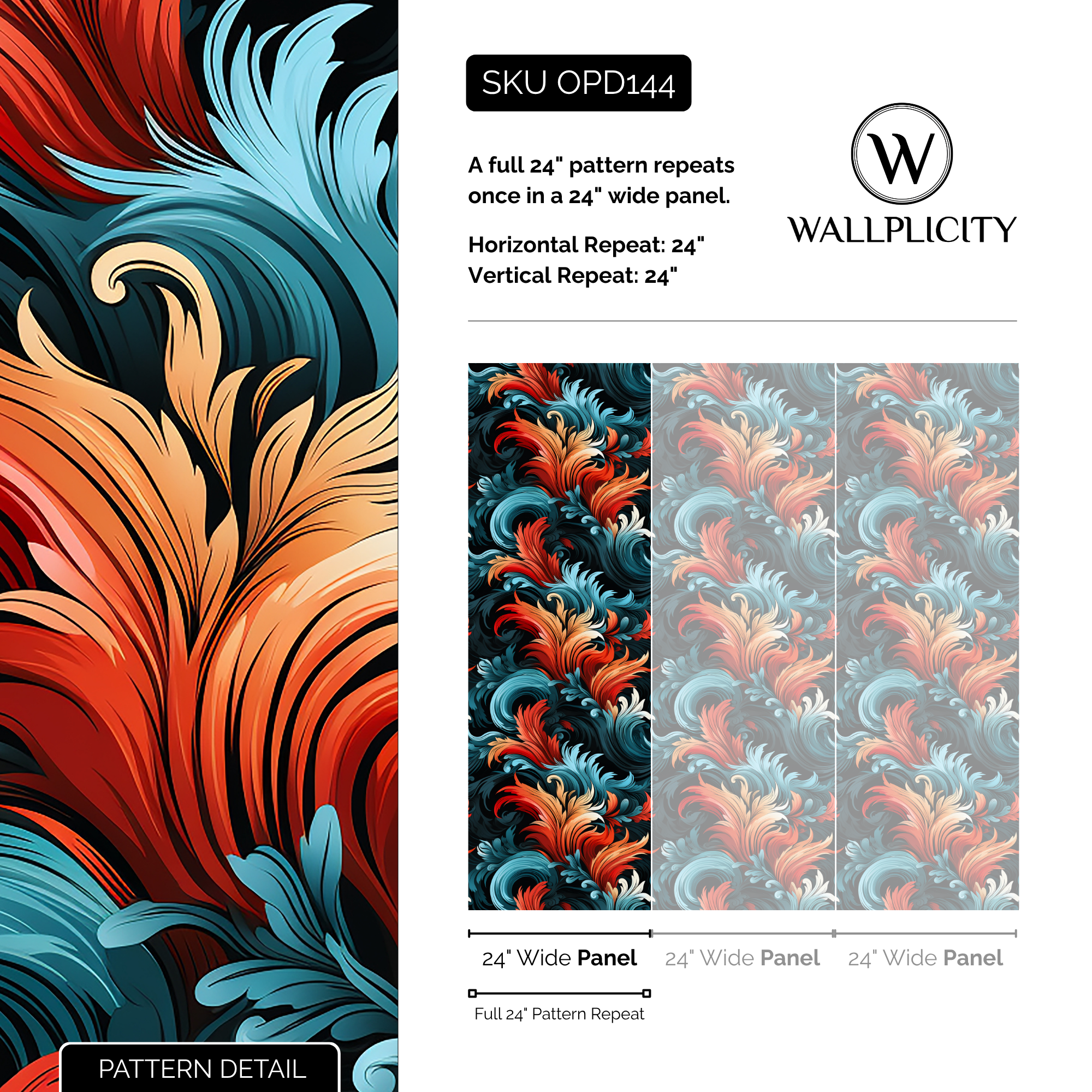 Acanthus Ember wallpaper pattern detail and repeat size