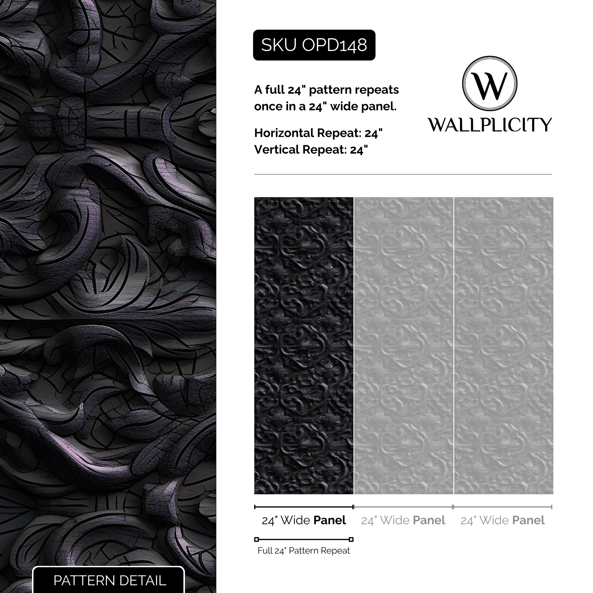 Iron Lace wallpaper pattern detail and repeat size