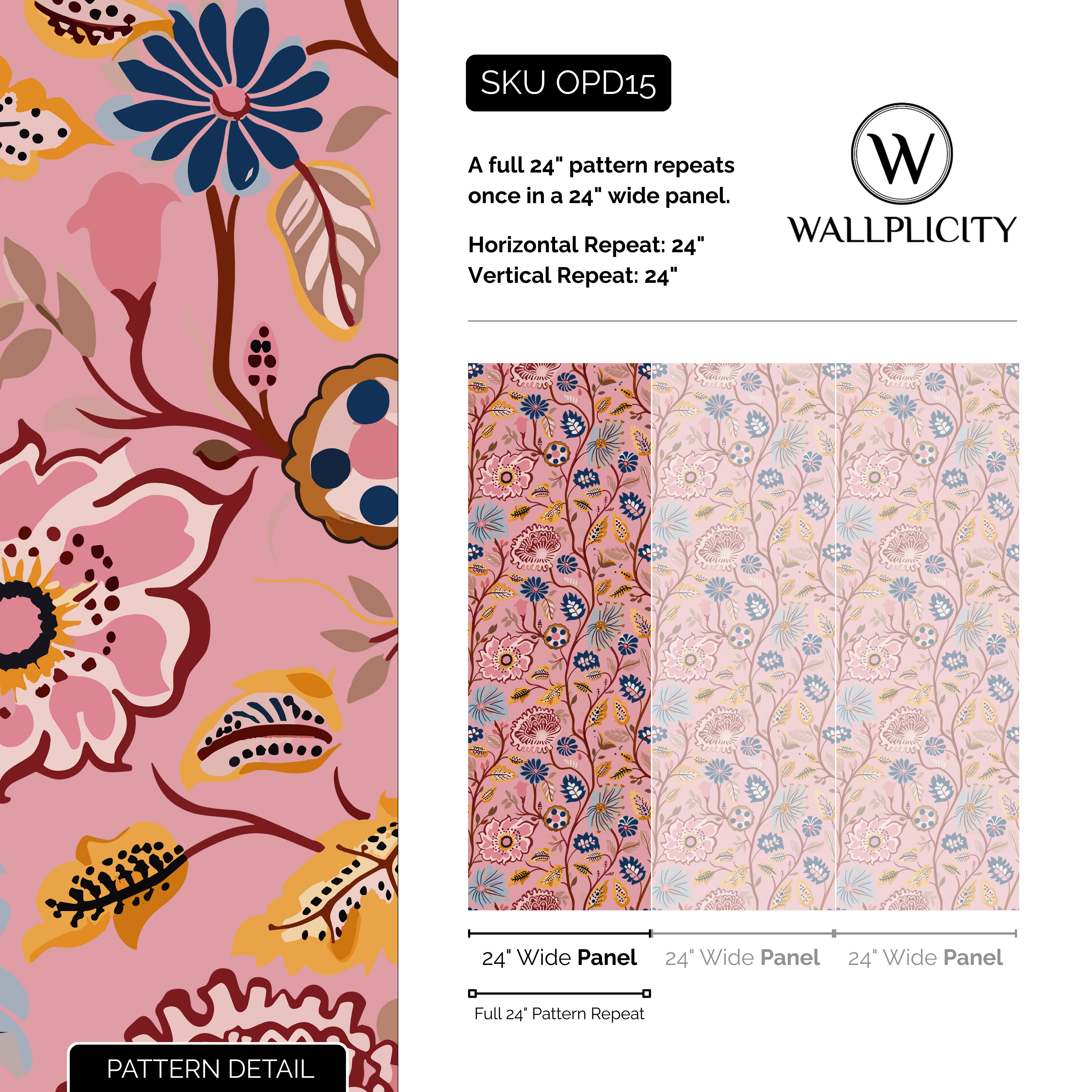 Rosewater Manor wallpaper pattern detail and repeat size