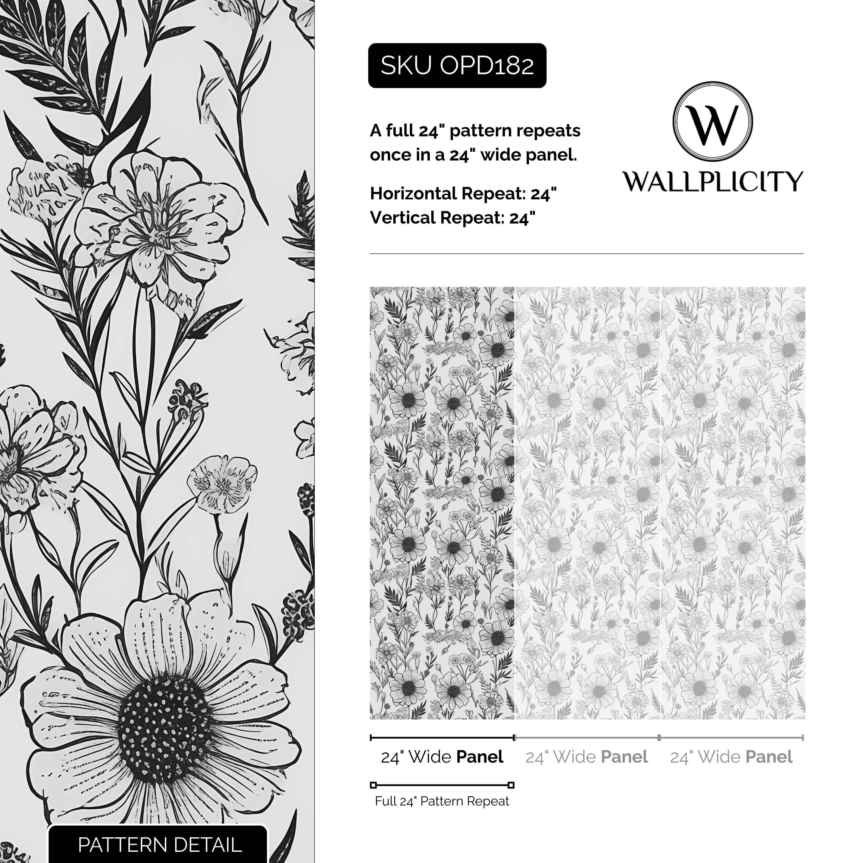 Etched Bloom wallpaper pattern detail and repeat size