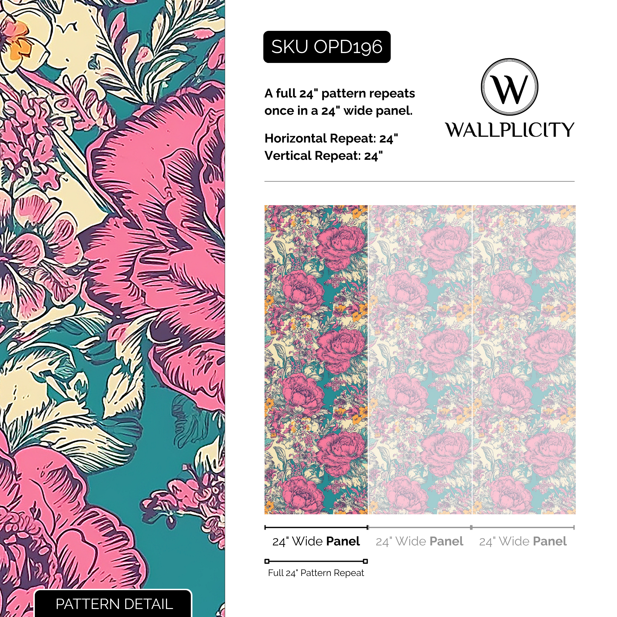 Provence Peony wallpaper pattern detail and repeat size